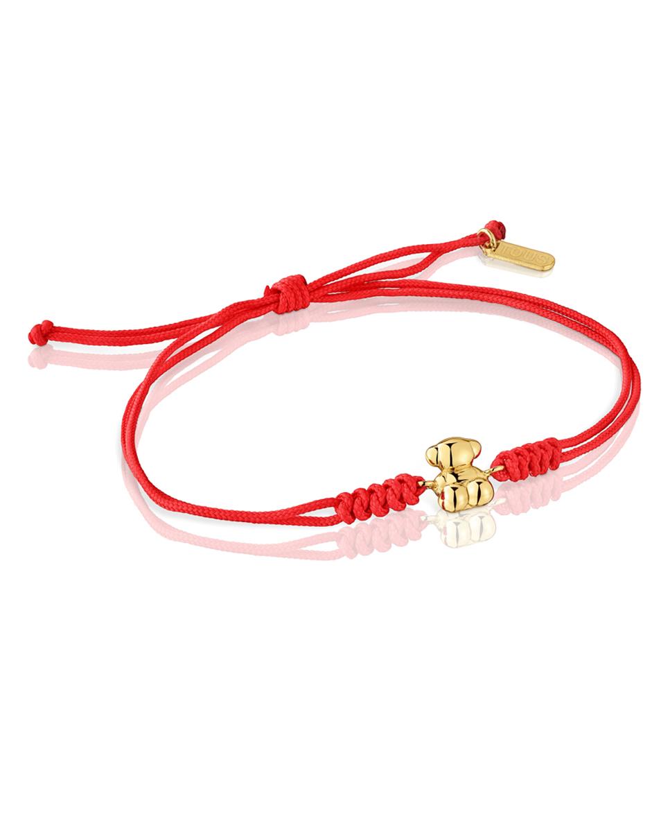 Pulseira Bold Bear de Nylon em Vermelho com Urso de Ouro Multicolor-1