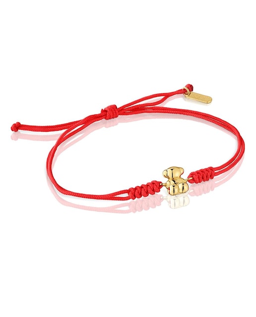 Imagem 0 de Pulseira Bold Bear de Nylon com Urso de Ouro - Vermelho