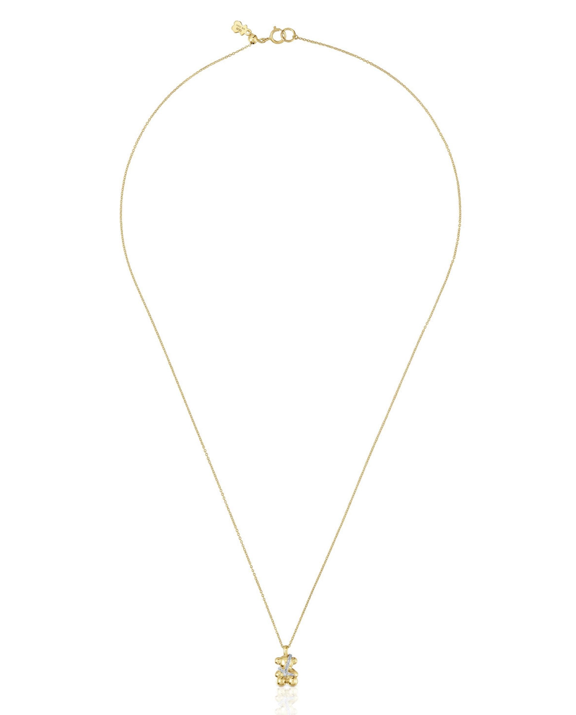 Colar Lligat Curto com Urso de Ouro com Diamantes Branco-1