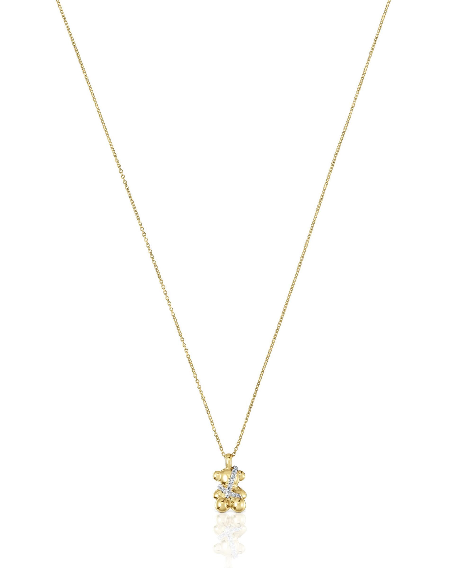 Colar Lligat Curto com Urso de Ouro com Diamantes Branco-2