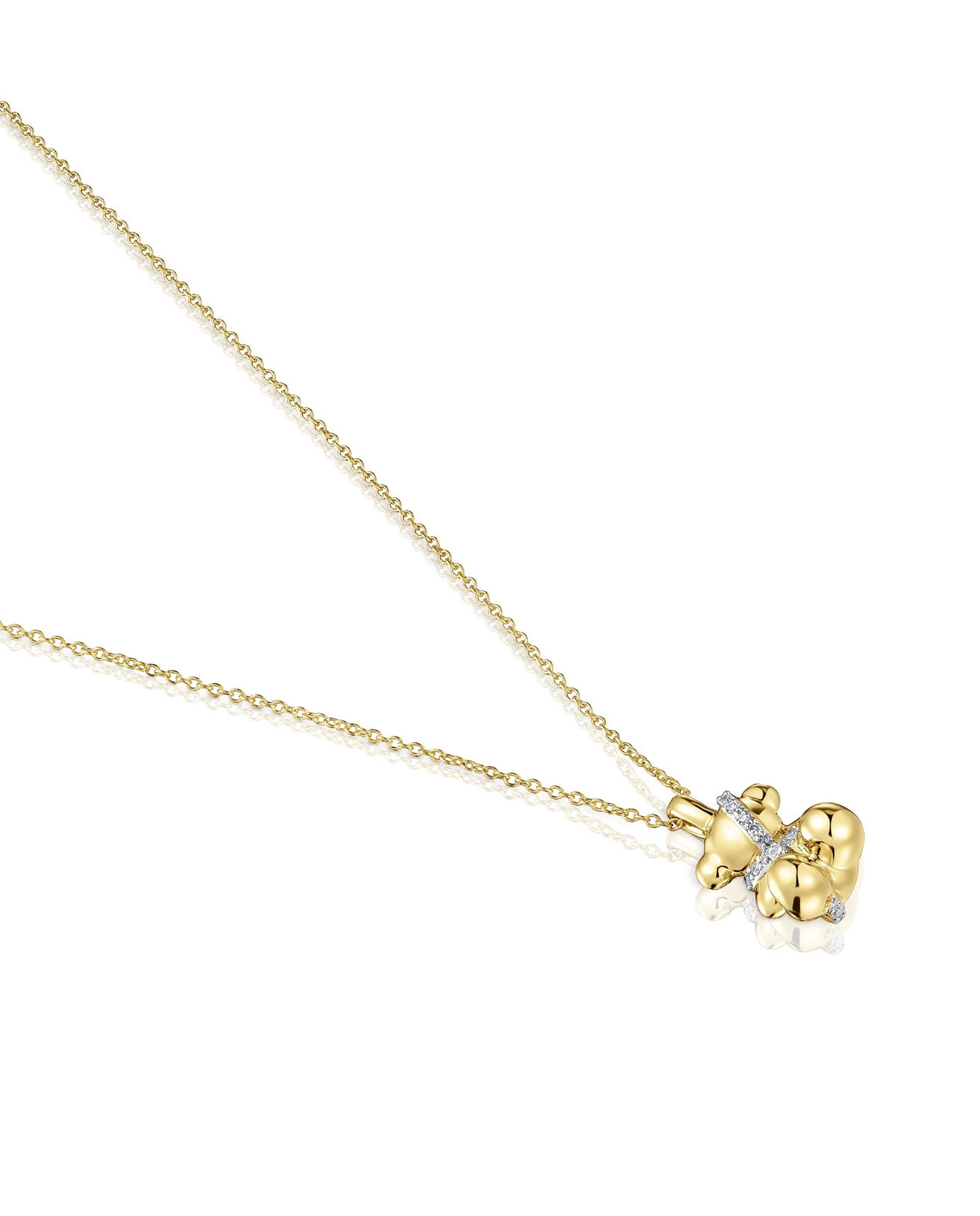 Colar Lligat Curto com Urso de Ouro com Diamantes Branco-3