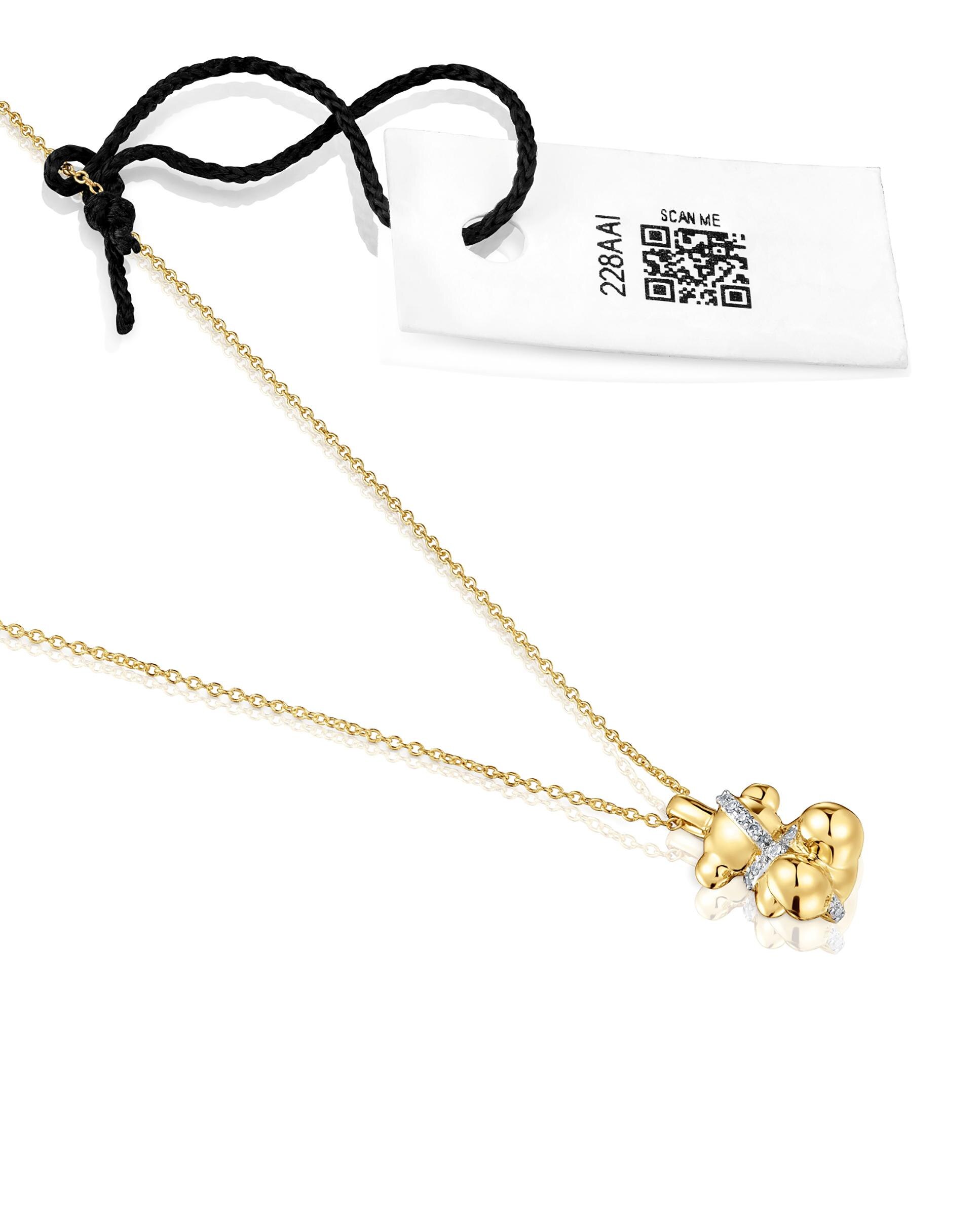 Colar Lligat Curto com Urso de Ouro com Diamantes Branco-5