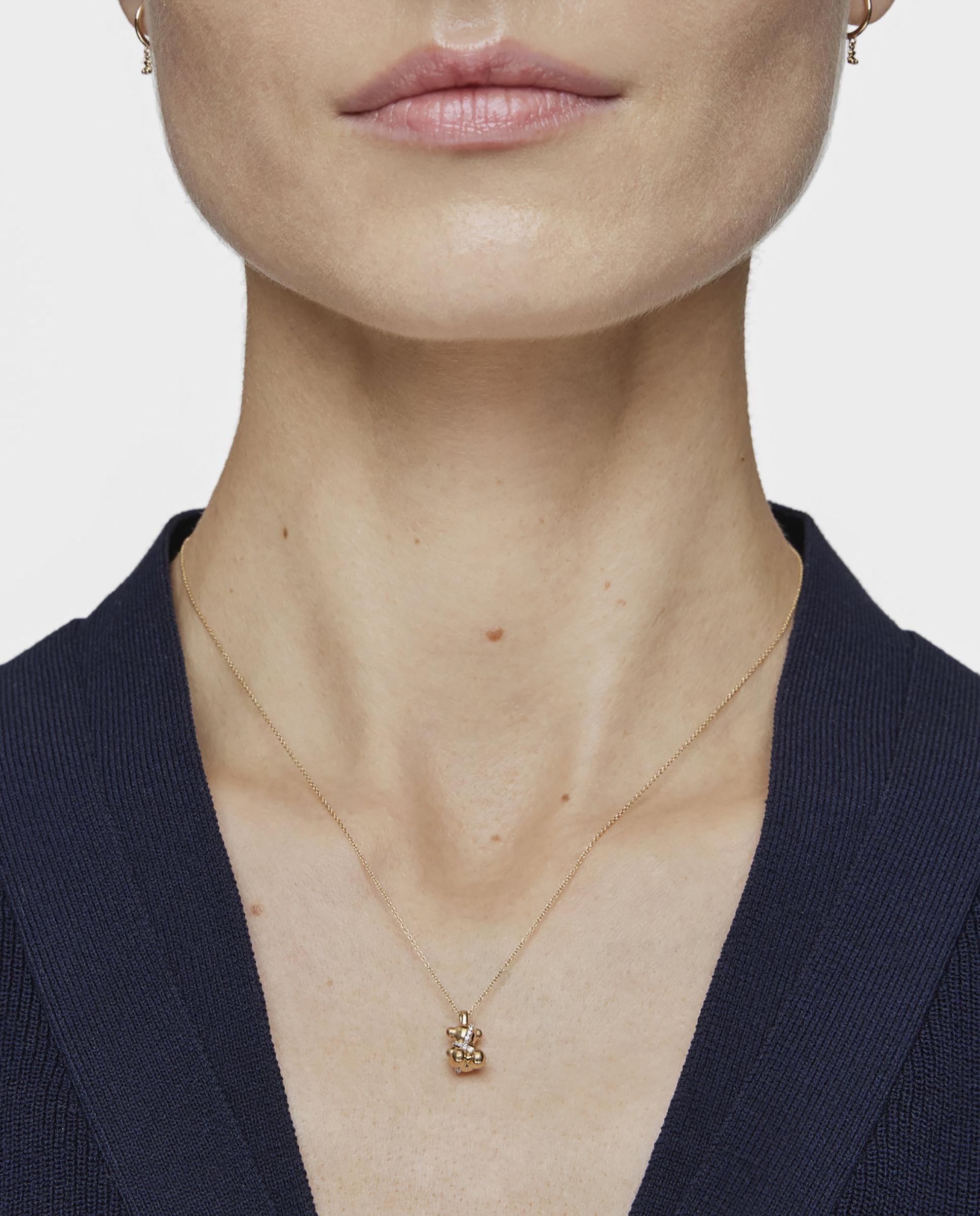 Colar Lligat Curto com Urso de Ouro com Diamantes Branco-6