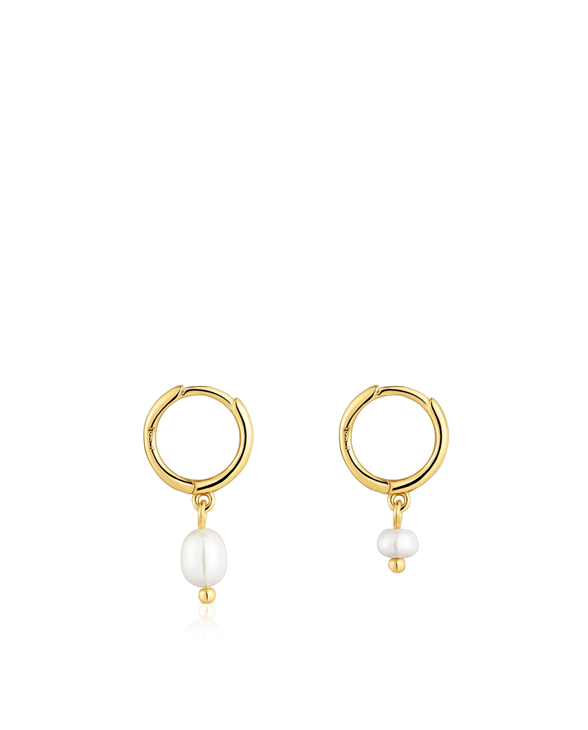 Brincos de Aro Sugar Party Curtos Banhados em Ouro 18 Kt Sobre Prata e Pérolas Branco-2
