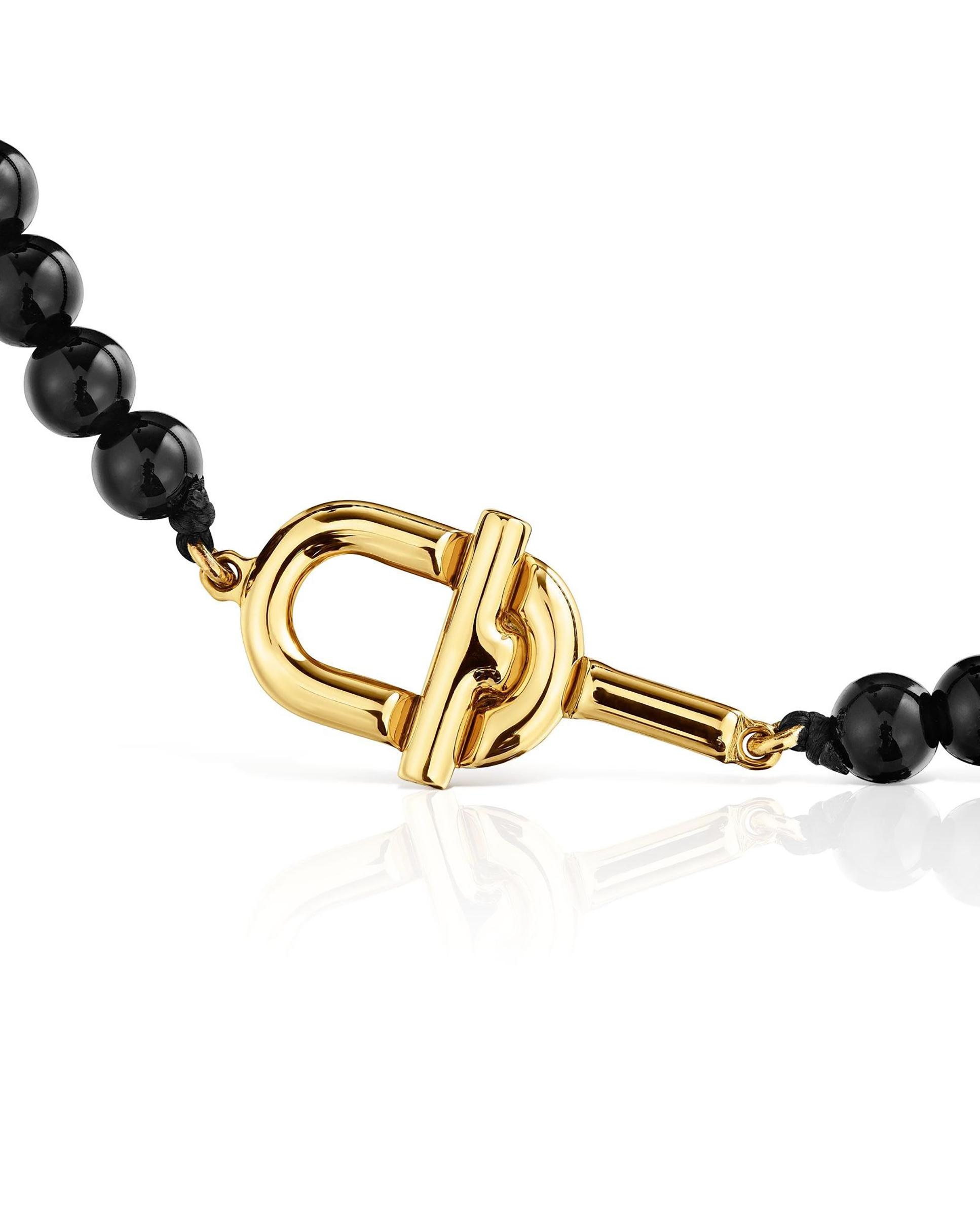 Pulseira de Corrente Manifesto Banhada a Ouro 18 Kt Sobre Prata e Ónix Preto / Amarelo-2