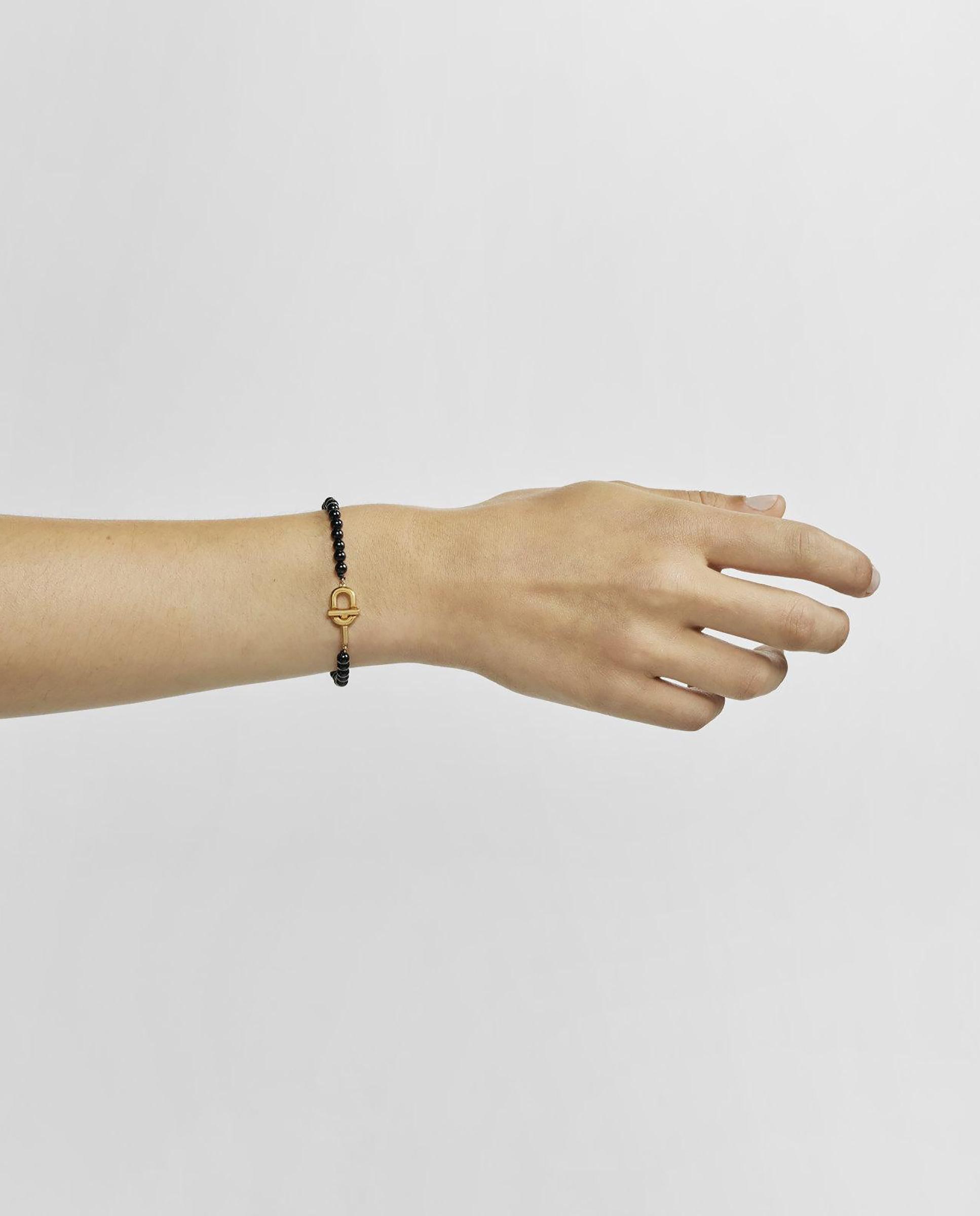 Pulseira de Corrente Manifesto Banhada a Ouro 18 Kt Sobre Prata e Ónix Preto / Amarelo-4