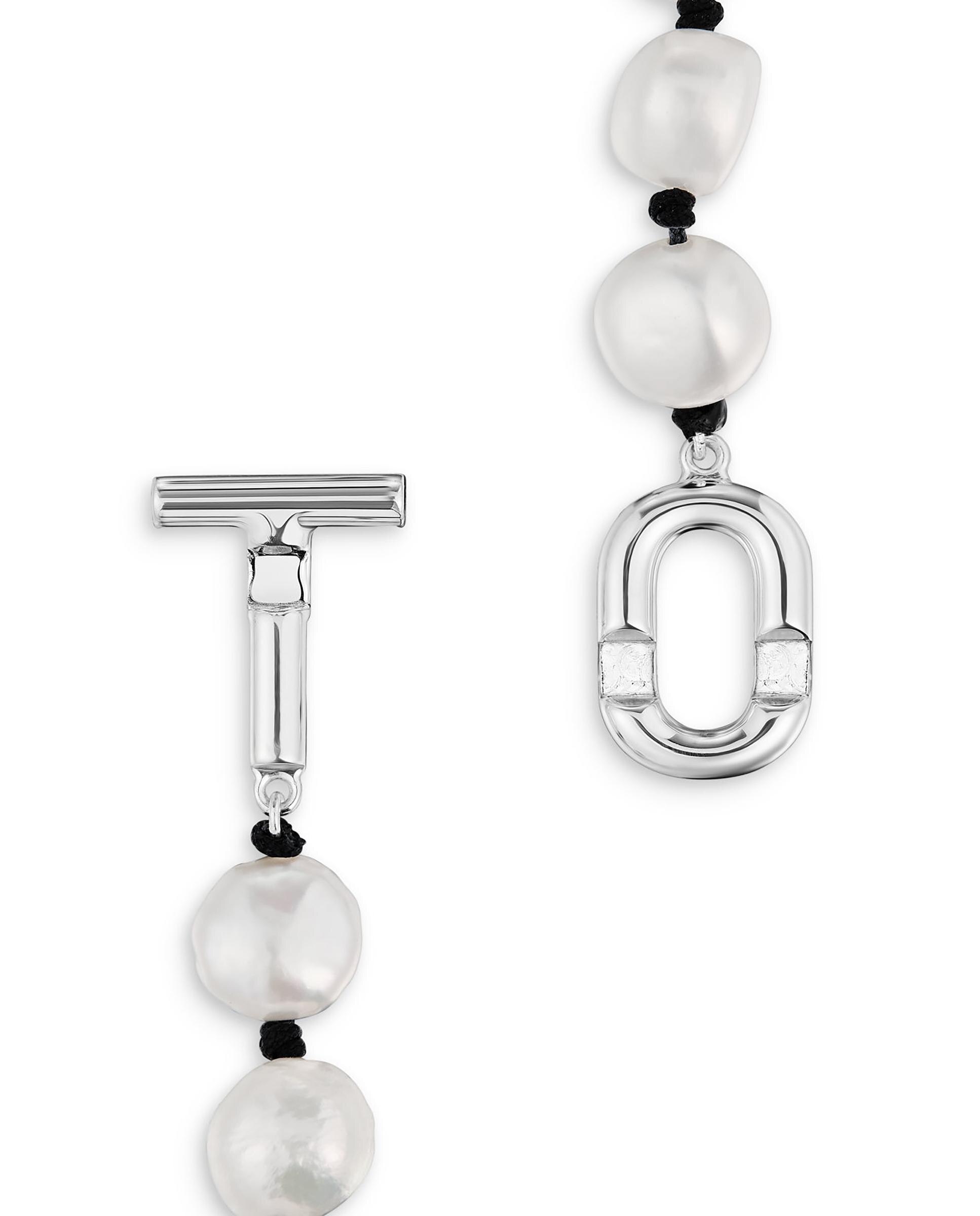 Colar Manifesto de Nylon em Preto com Pérolas Branco-4