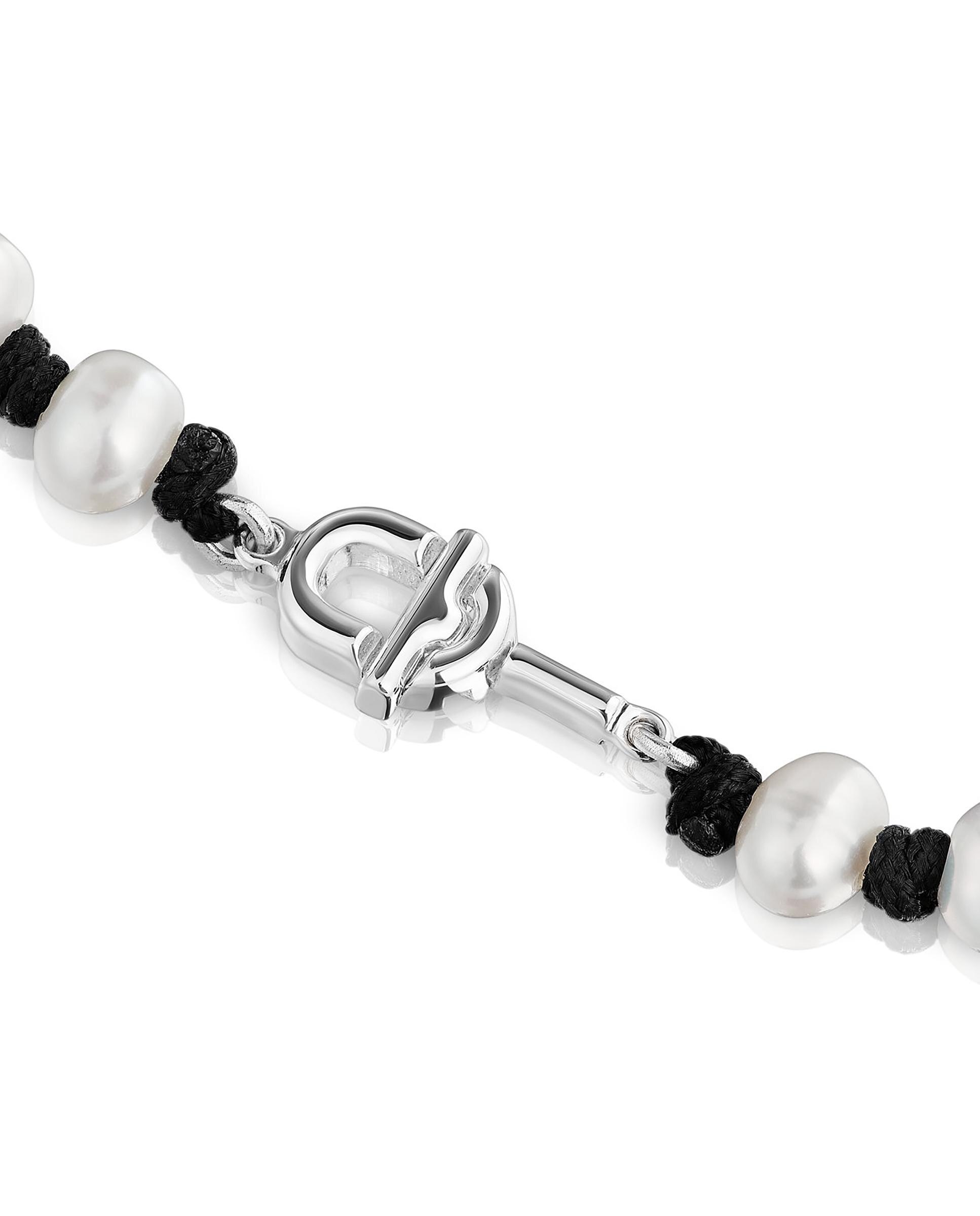 Colar Manifesto de Nylon em Preto com Pérolas Branco-2