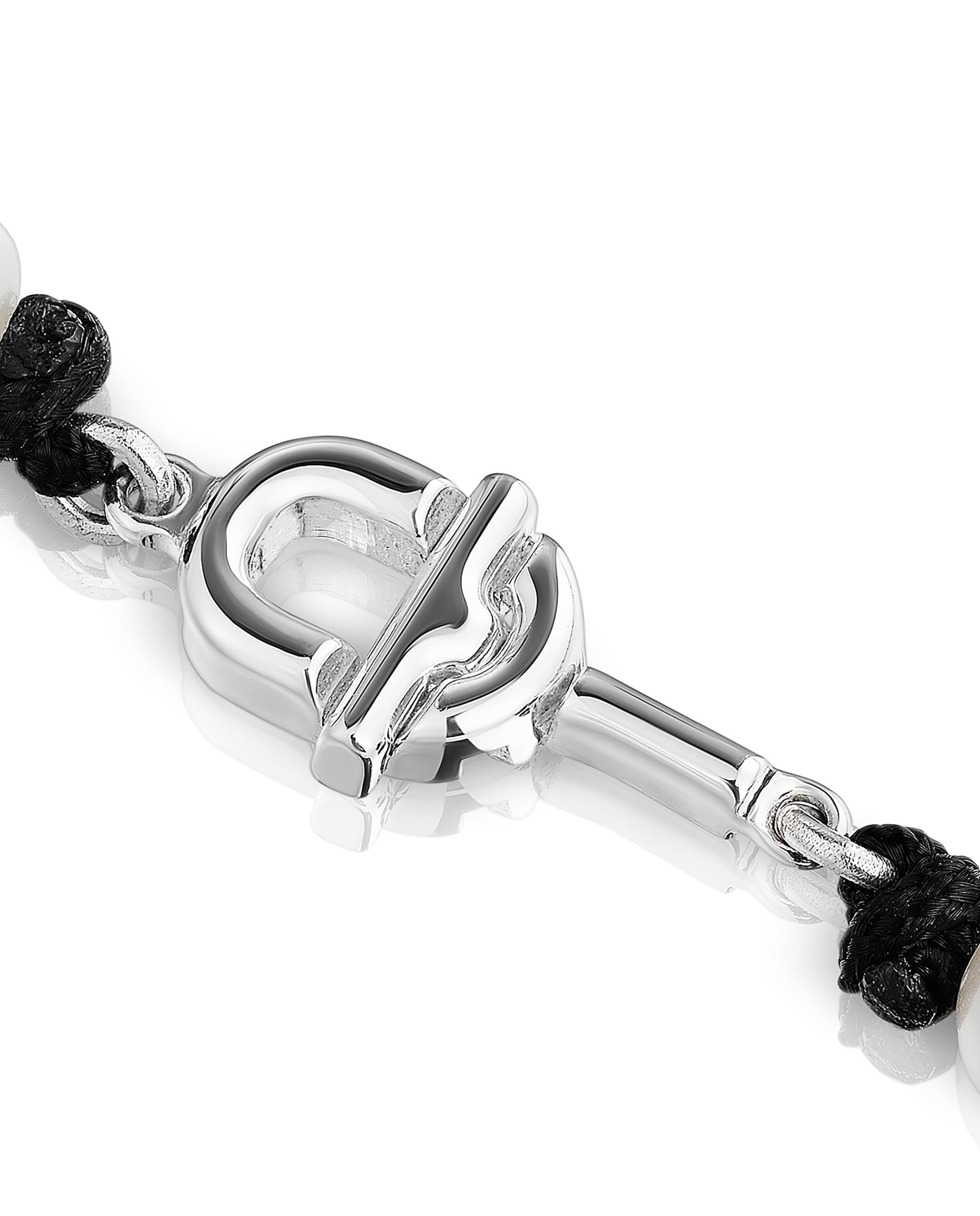 Colar Manifesto de Nylon em Preto com Pérolas Branco-3