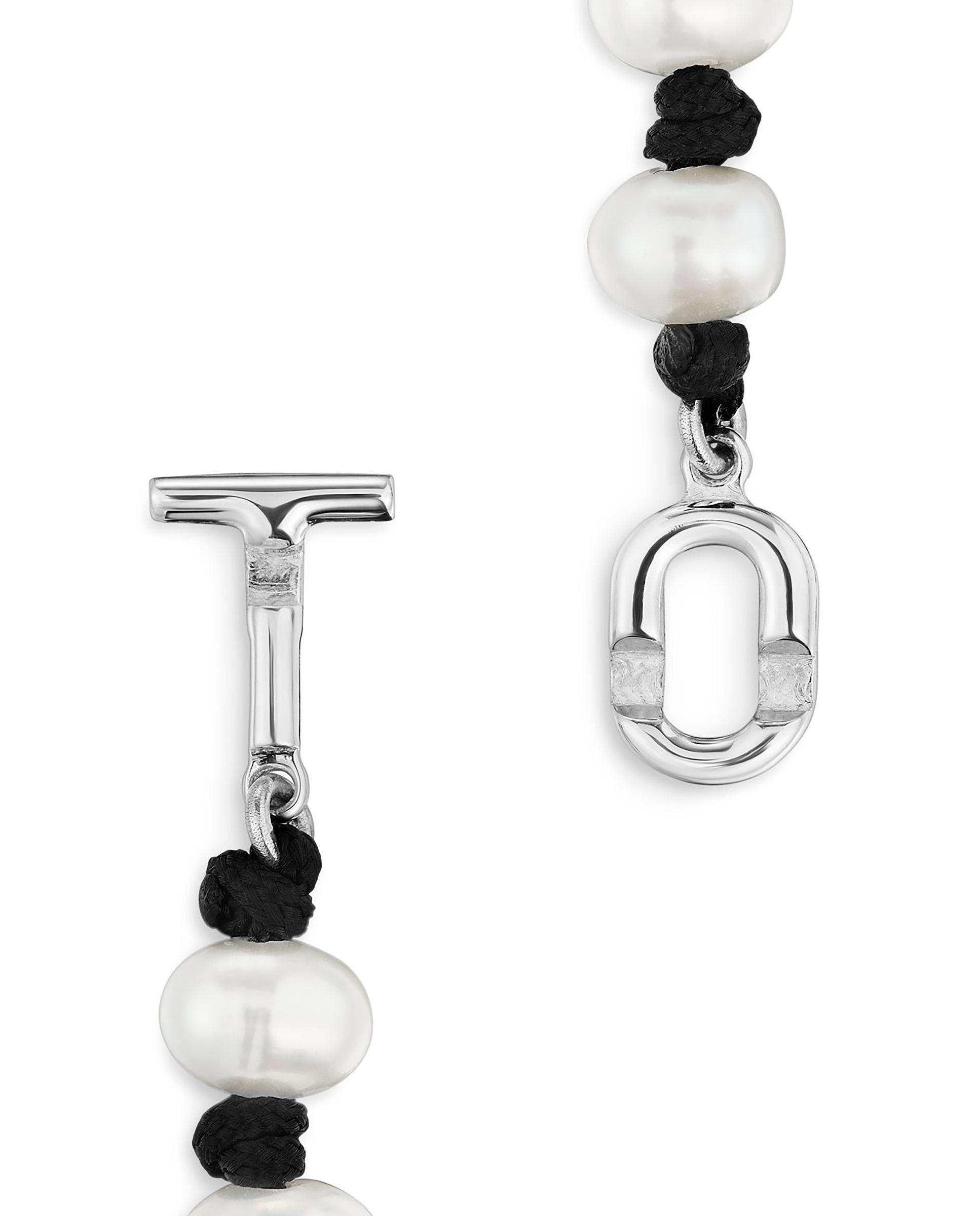 Colar Manifesto de Nylon em Preto com Pérolas Branco-4