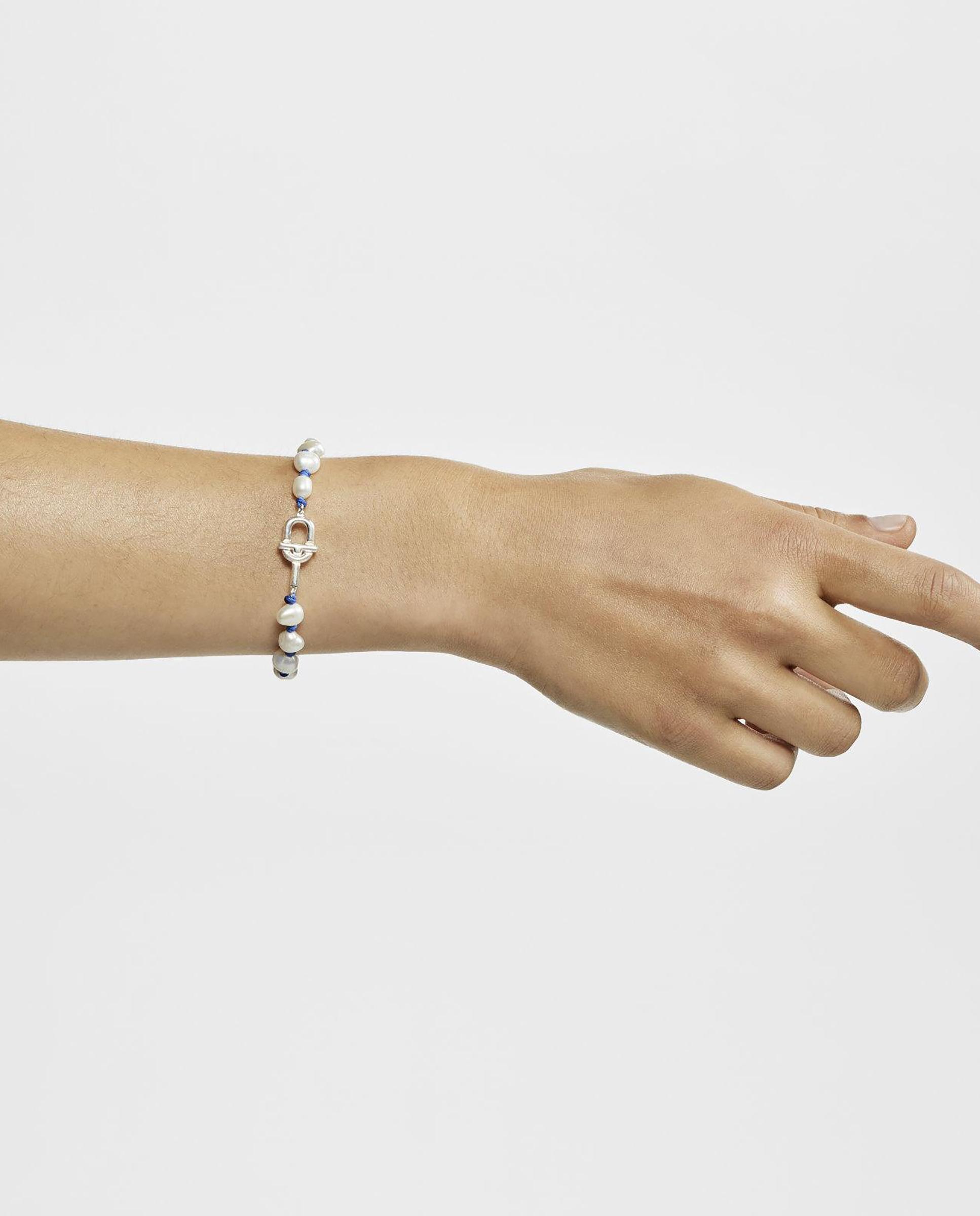 Pulseira Manifesto de Nylon com Prata e Pérolas Cultivadas Branco-4