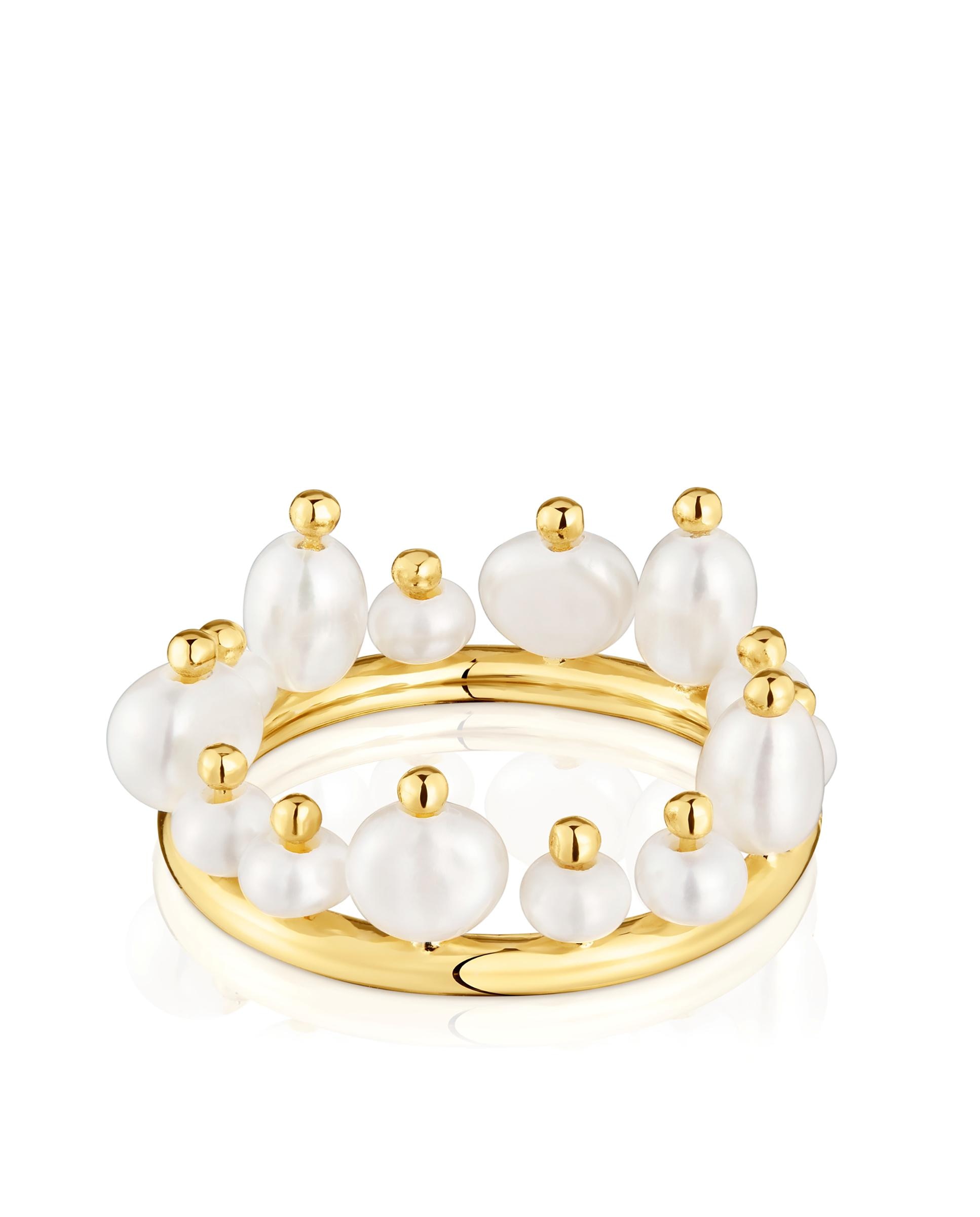 Anel Sugar Party Banhado a Ouro 18 Kt Sobre Prata e Pérolas Branco-1