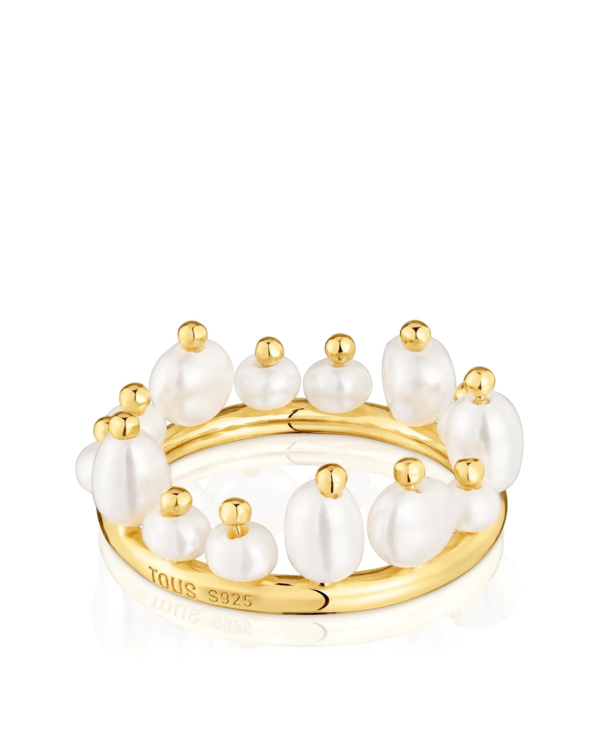 Anel Sugar Party Banhado a Ouro 18 Kt Sobre Prata e Pérolas Branco-2