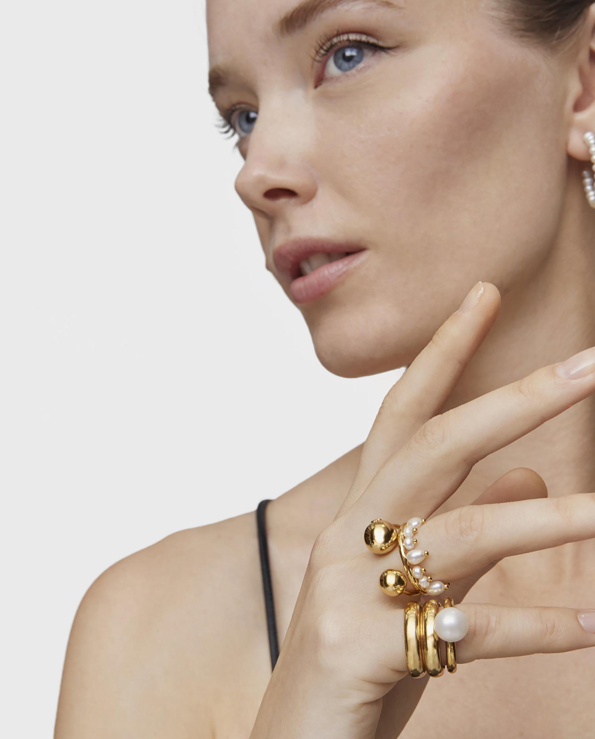 Anel Sugar Party Banhado a Ouro 18 Kt Sobre Prata e Pérolas Branco-3