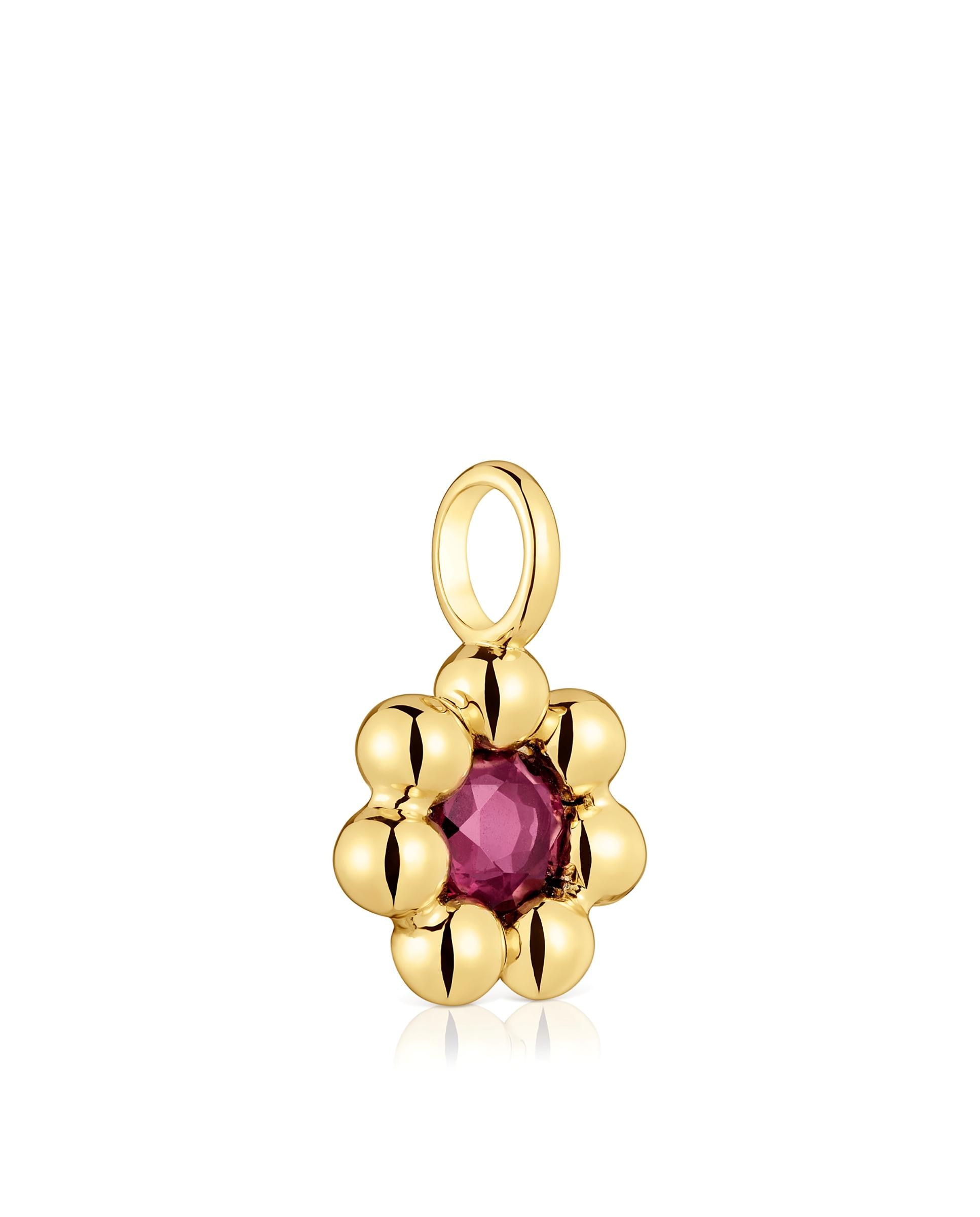 Pendente Sugar Party Pequeno de Flor Banhado em Ouro 18 Kt Sobre Prata e Rodolita Vermelho-2