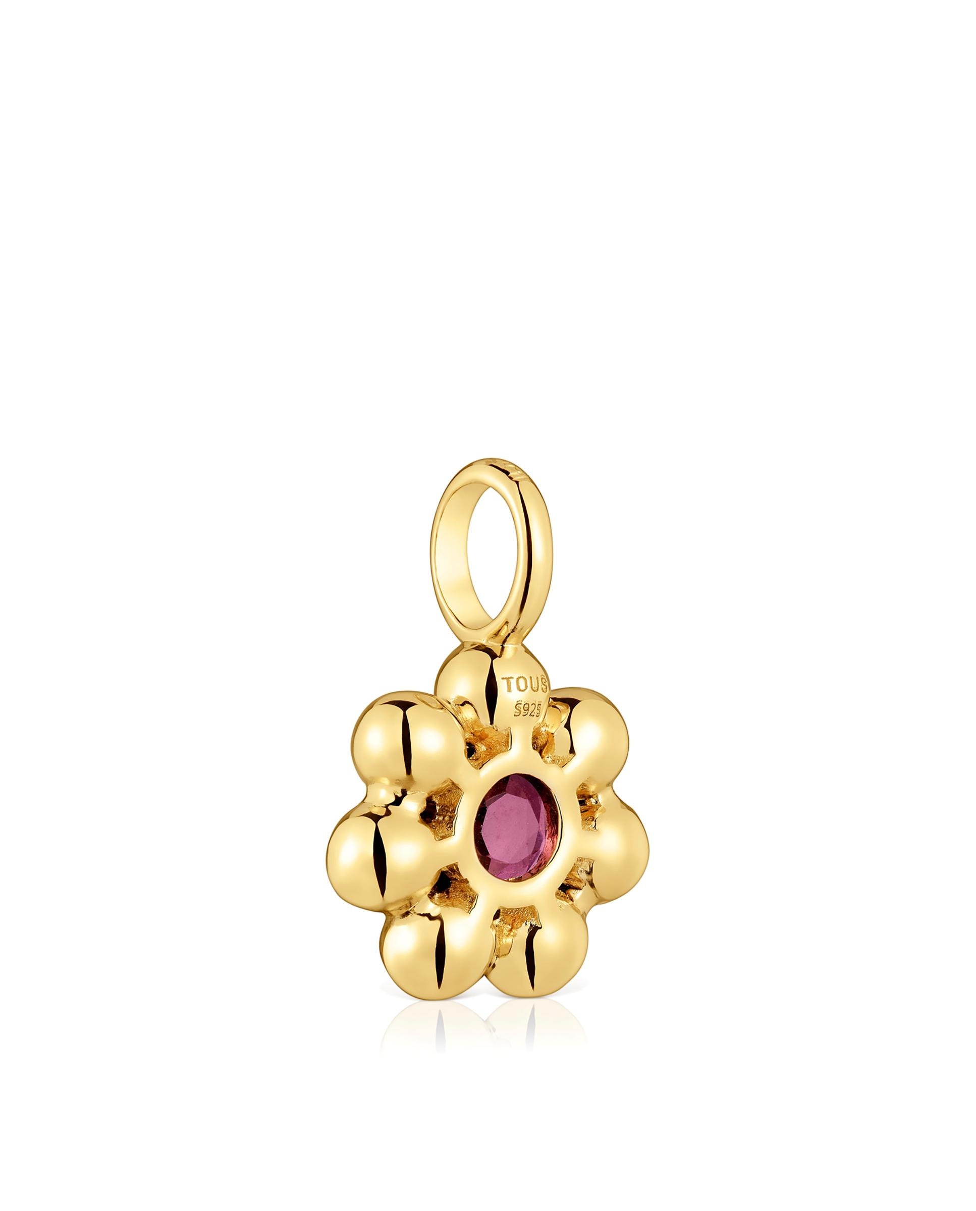 Pendente Sugar Party Pequeno de Flor Banhado em Ouro 18 Kt Sobre Prata e Rodolita Vermelho-3