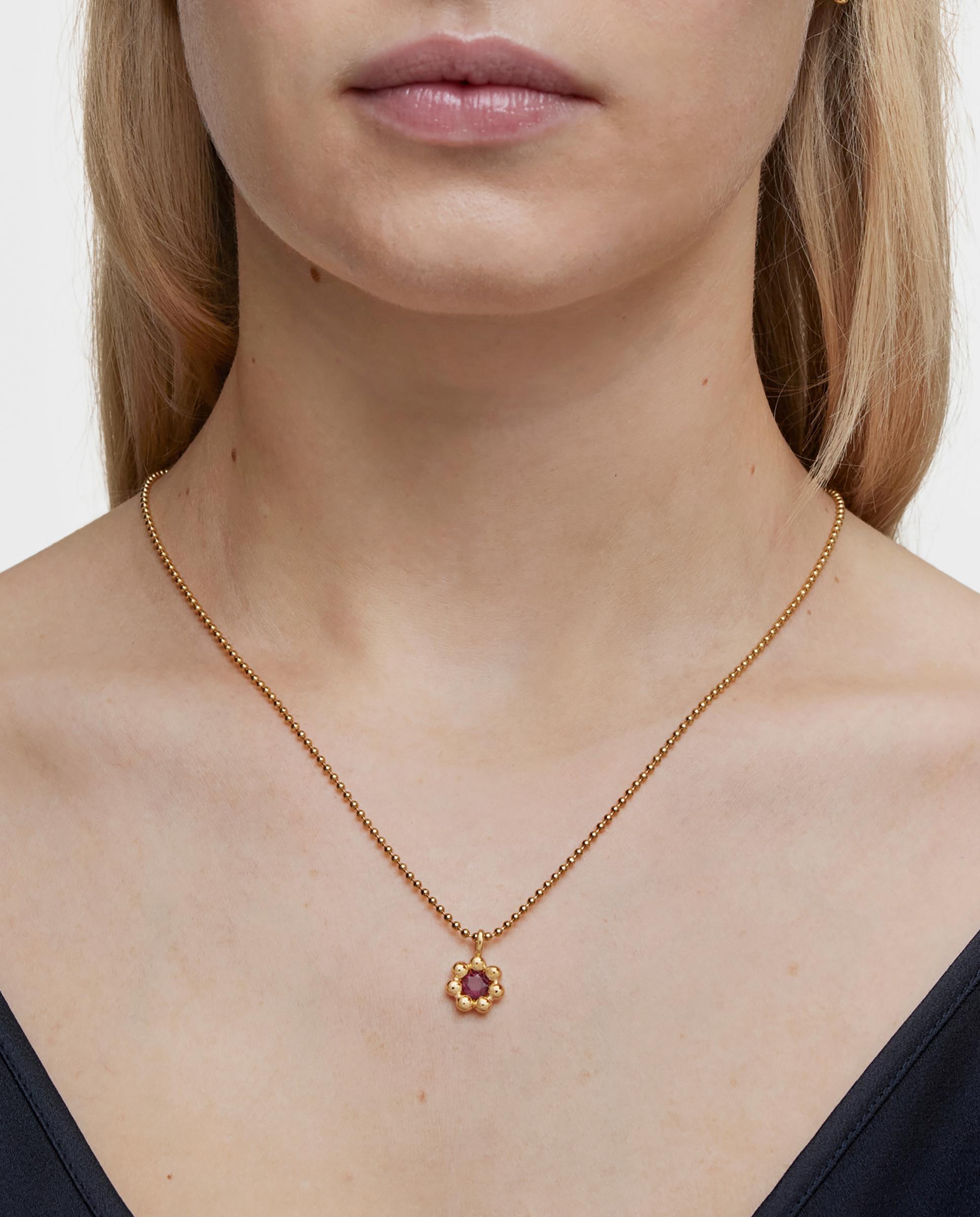 Pendente Sugar Party Pequeno de Flor Banhado em Ouro 18 Kt Sobre Prata e Rodolita Vermelho-4