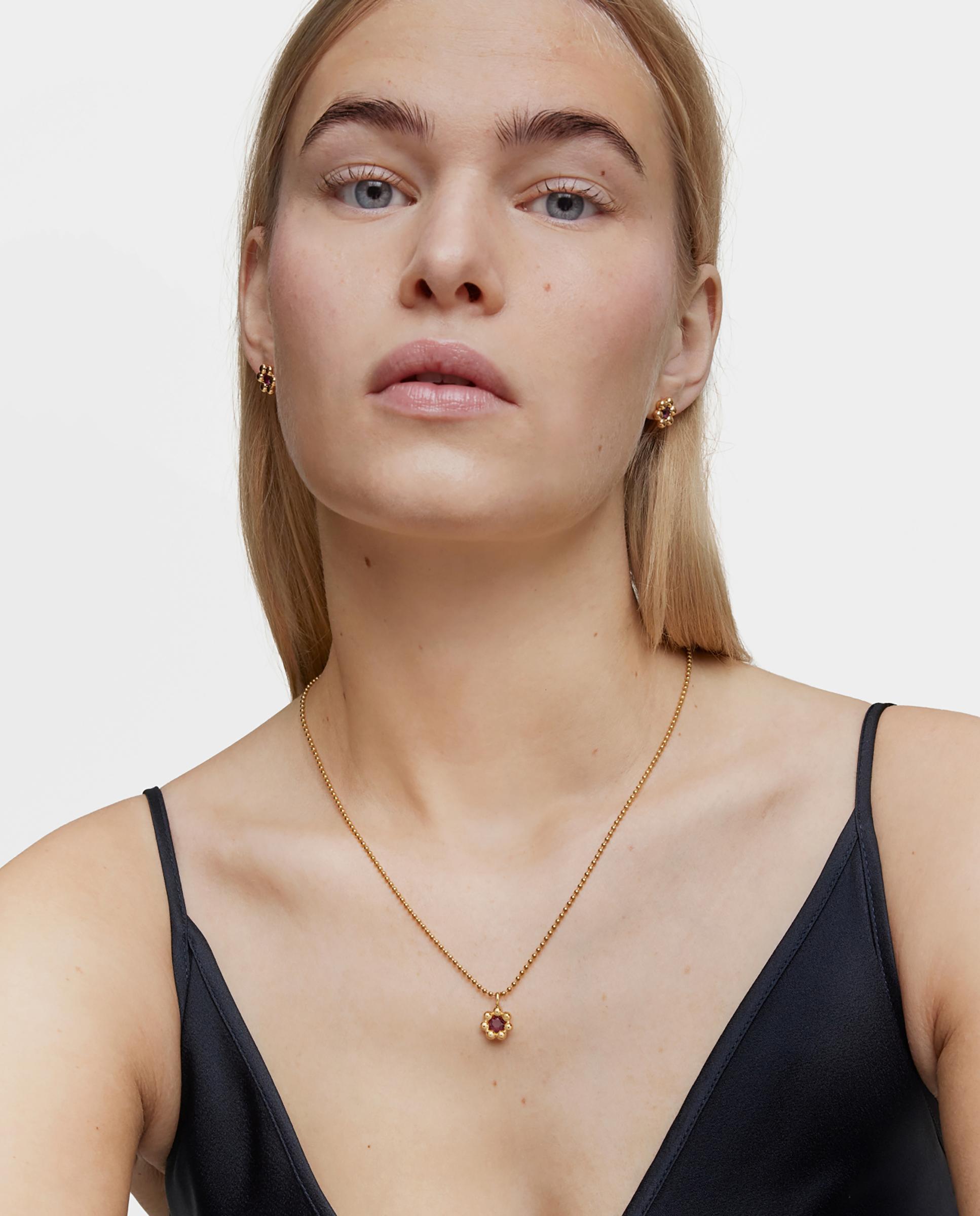 Pendente Sugar Party Pequeno de Flor Banhado em Ouro 18 Kt Sobre Prata e Rodolita Vermelho-5
