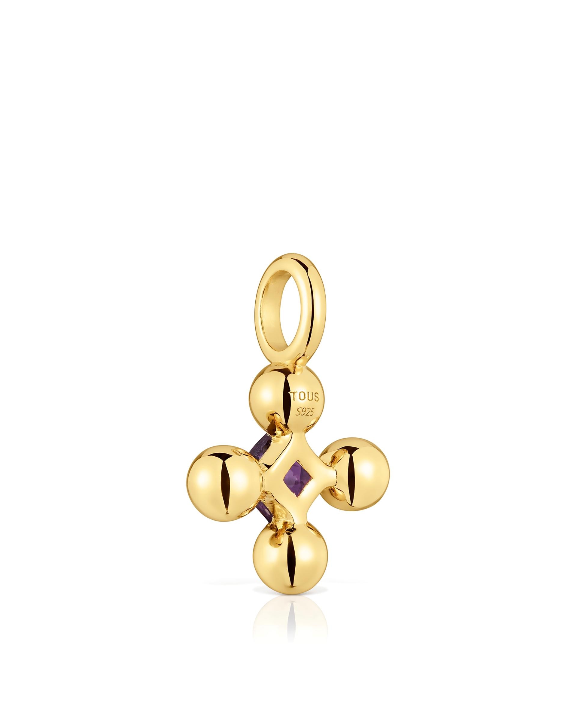 Pendente Sugar Party Pequeno Banhado em Ouro 18 Kt Sobre Prata e Ametista Roxo-3