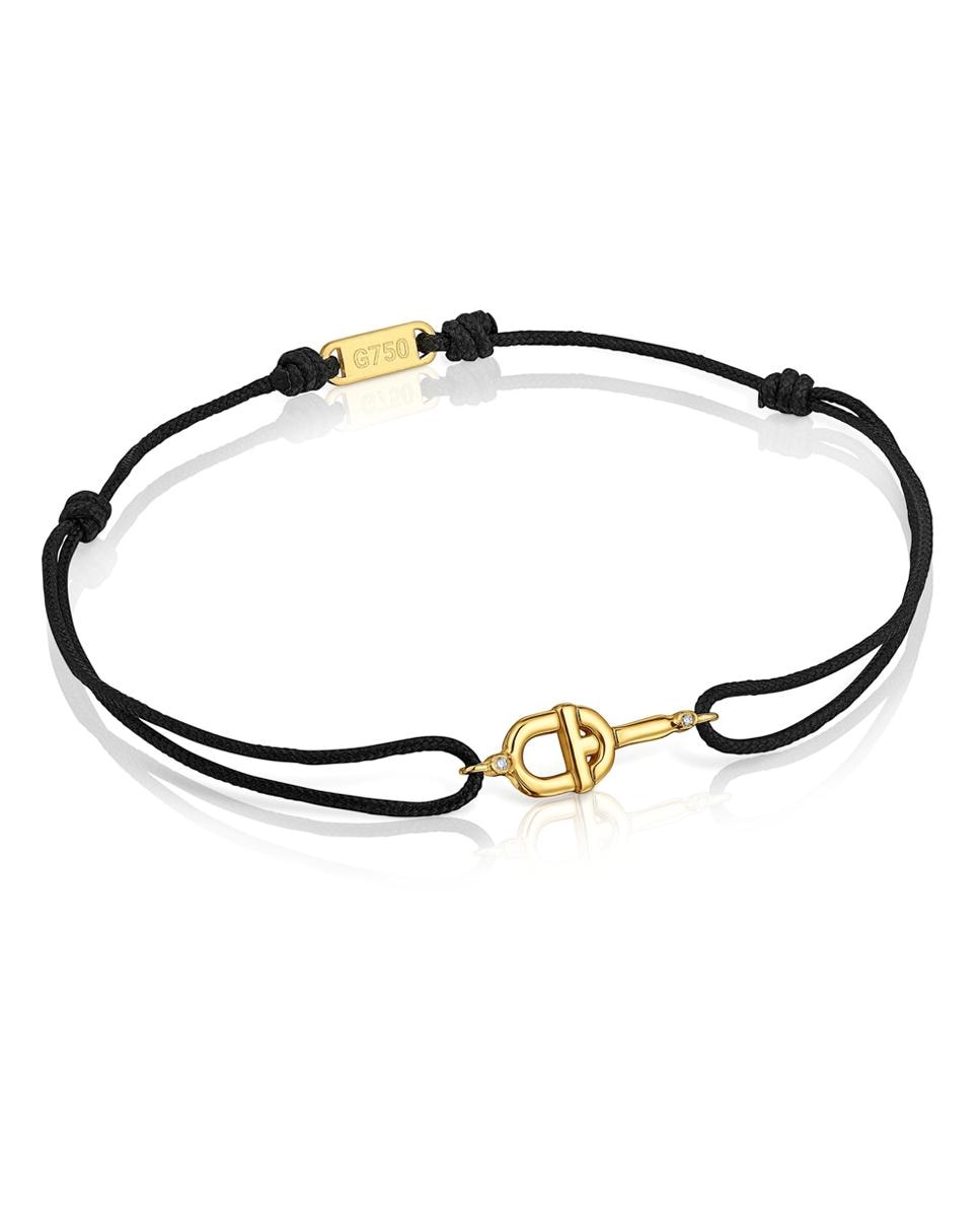 Pulseira Manifesto de Ouro com Diamantes e Nylon em Preto Branco-1
