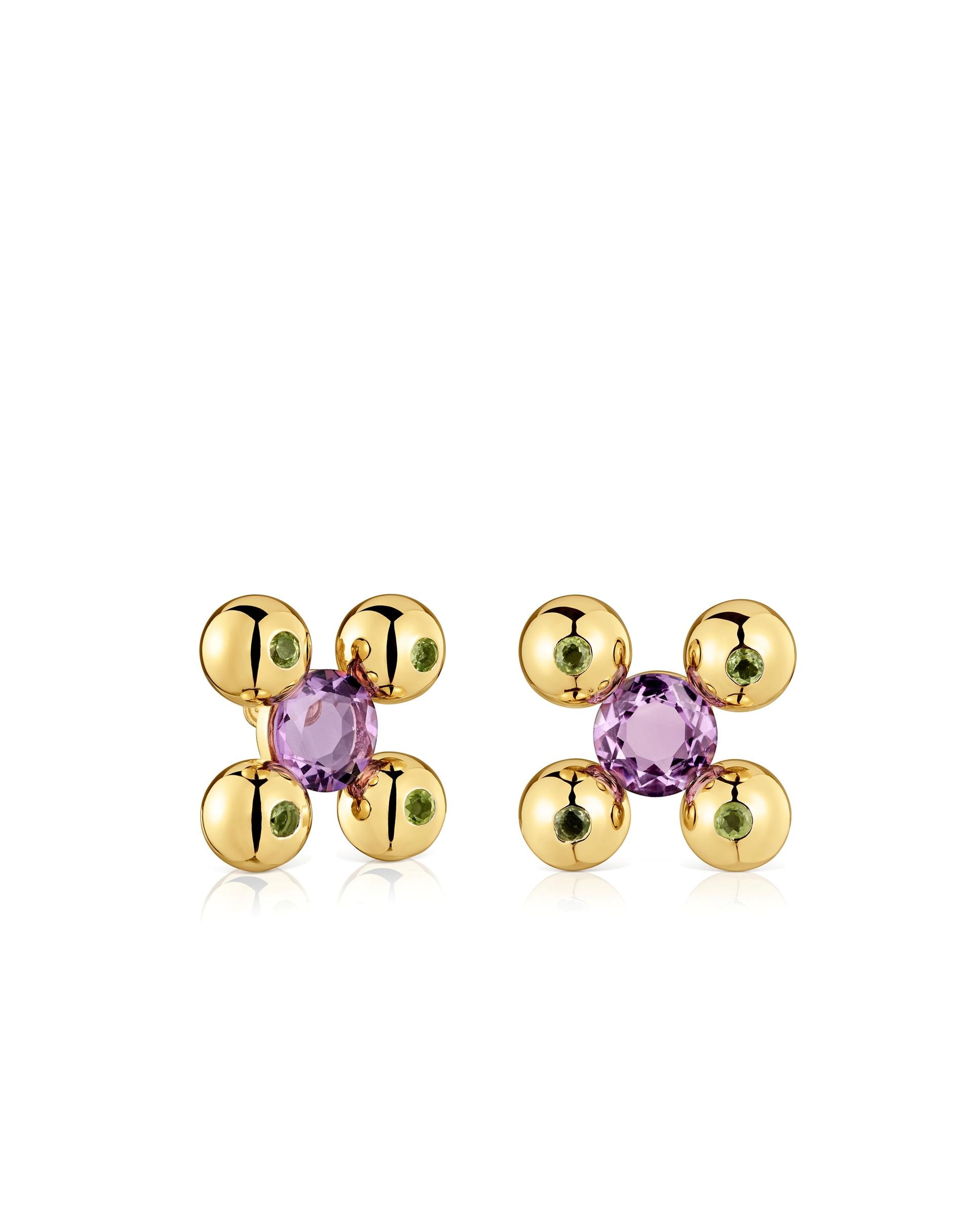 Brincos Sugar Party Banhados em Ouro 18 Kt Sobre Prata, Ametista e Peridoto Multicolor-1