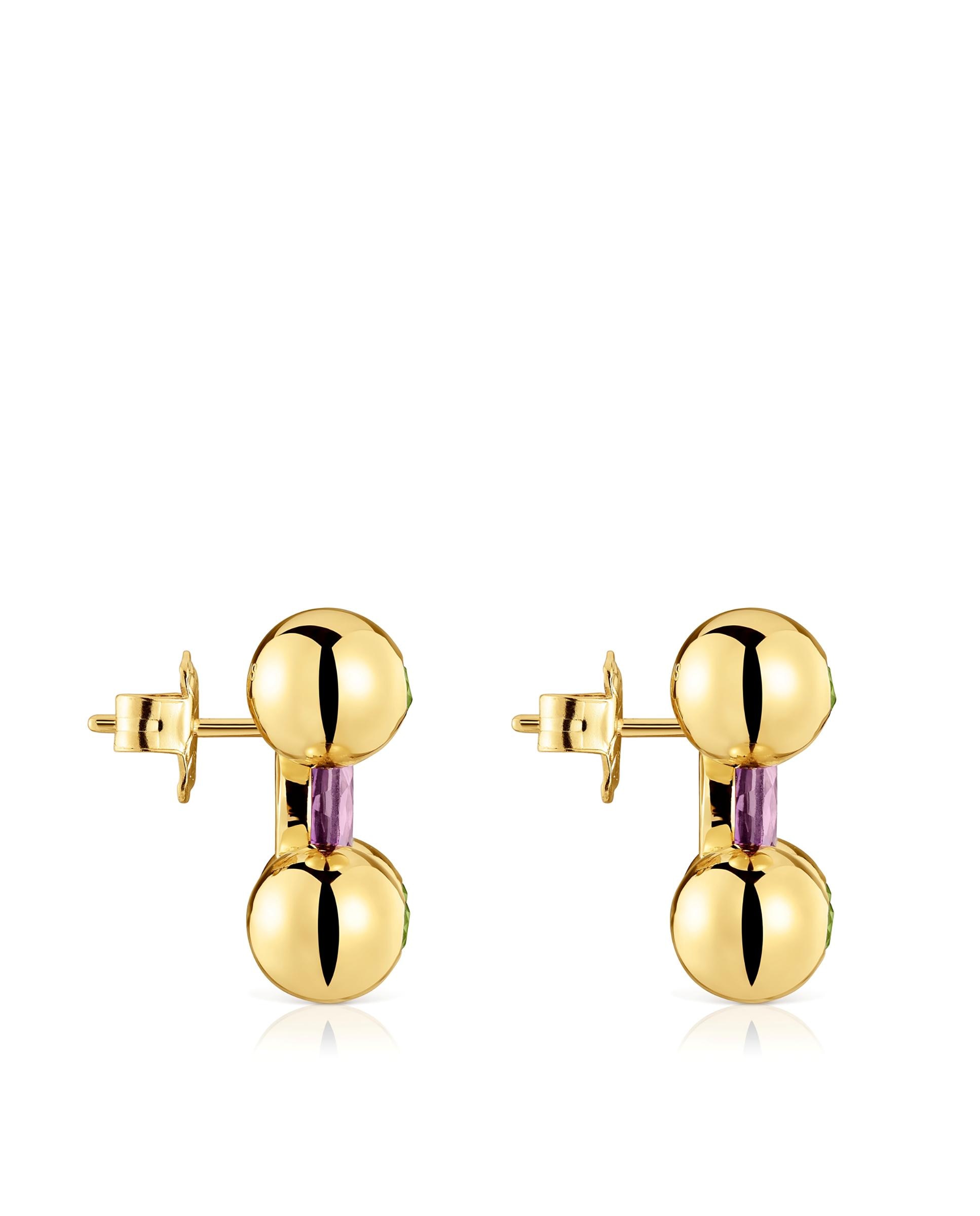 Brincos Sugar Party Banhados em Ouro 18 Kt Sobre Prata, Ametista e Peridoto Multicolor-2