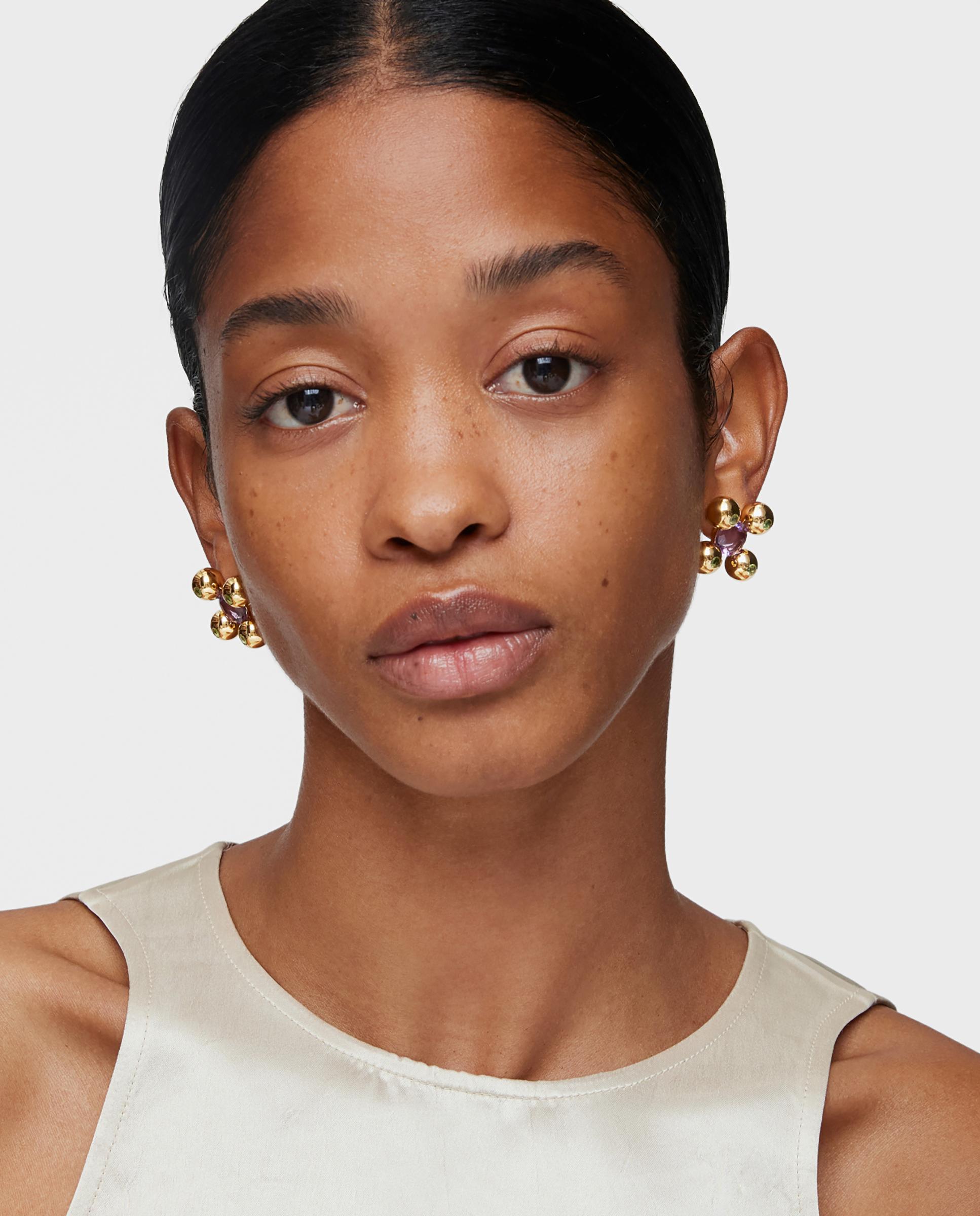 Brincos Sugar Party Banhados em Ouro 18 Kt Sobre Prata, Ametista e Peridoto Multicolor-4