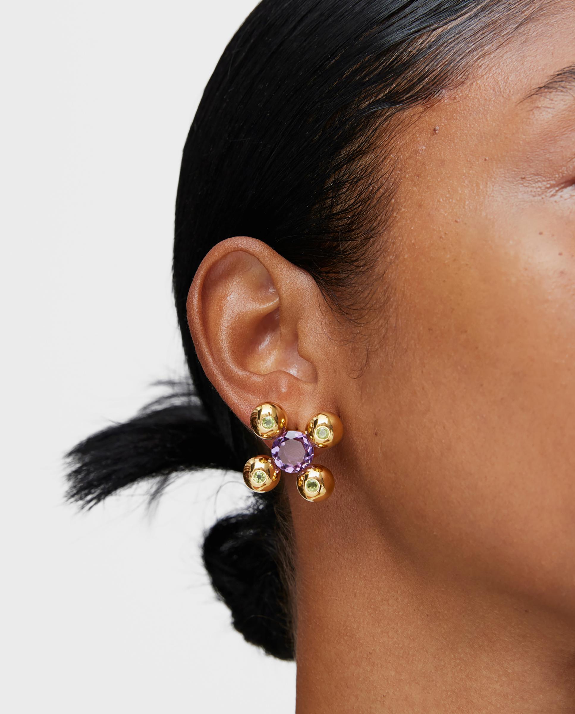 Brincos Sugar Party Banhados em Ouro 18 Kt Sobre Prata, Ametista e Peridoto Multicolor-5