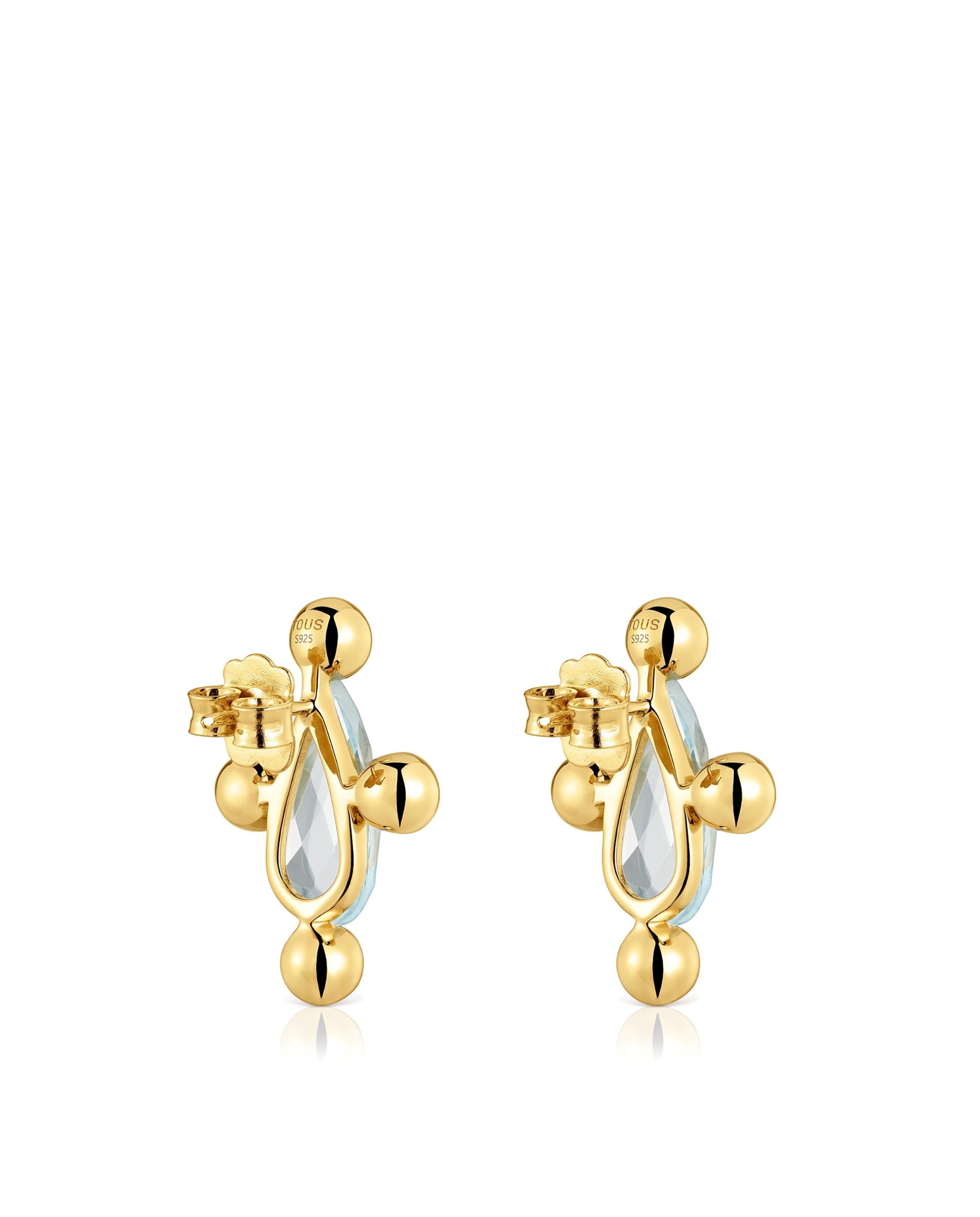 Brincos Sugar Party Banhados a Ouro 18 Kt em Prata e Topázio Azul-3