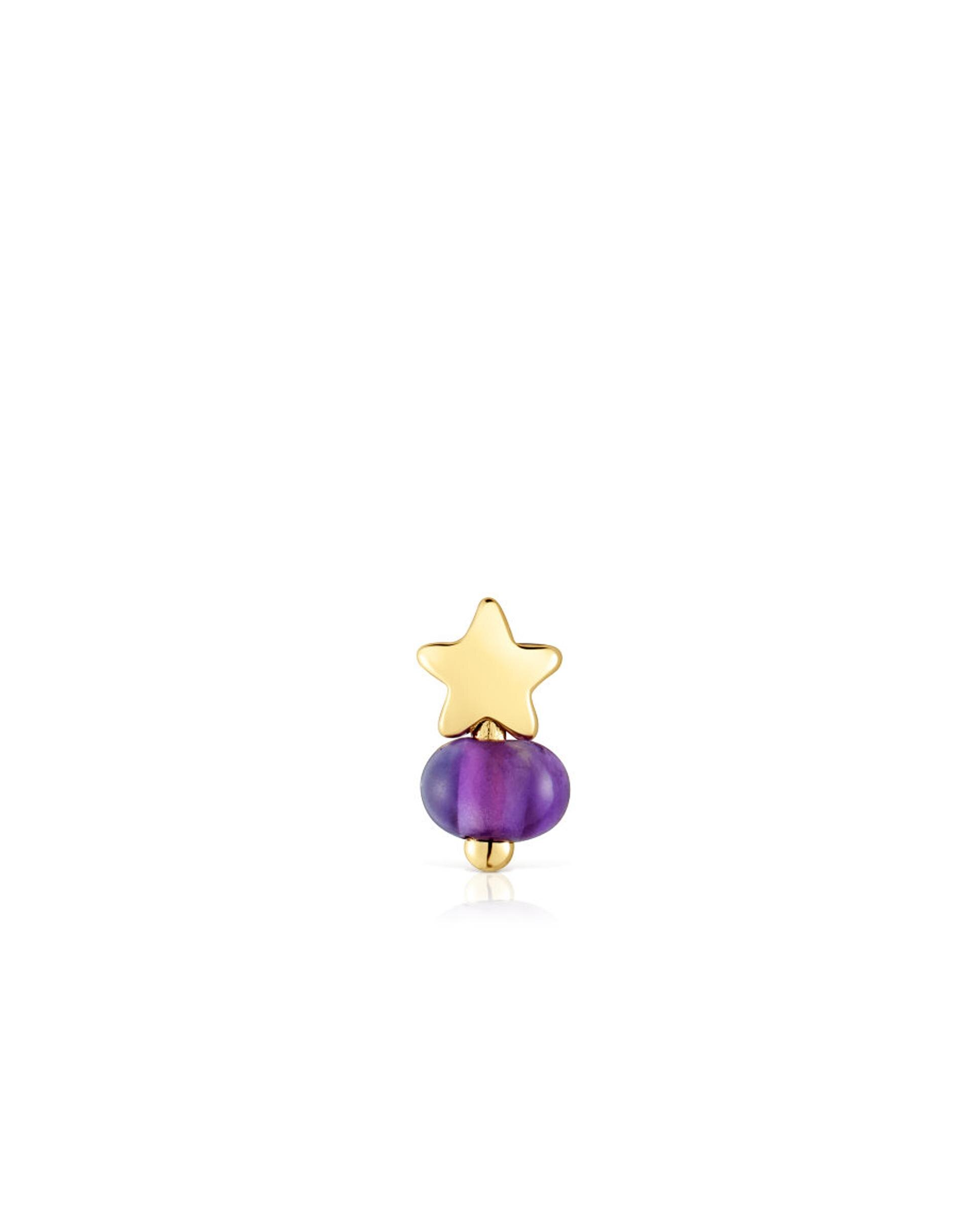 Brincos Balloon Pequenos com Estrela de Ouro e Ametista Roxo-1