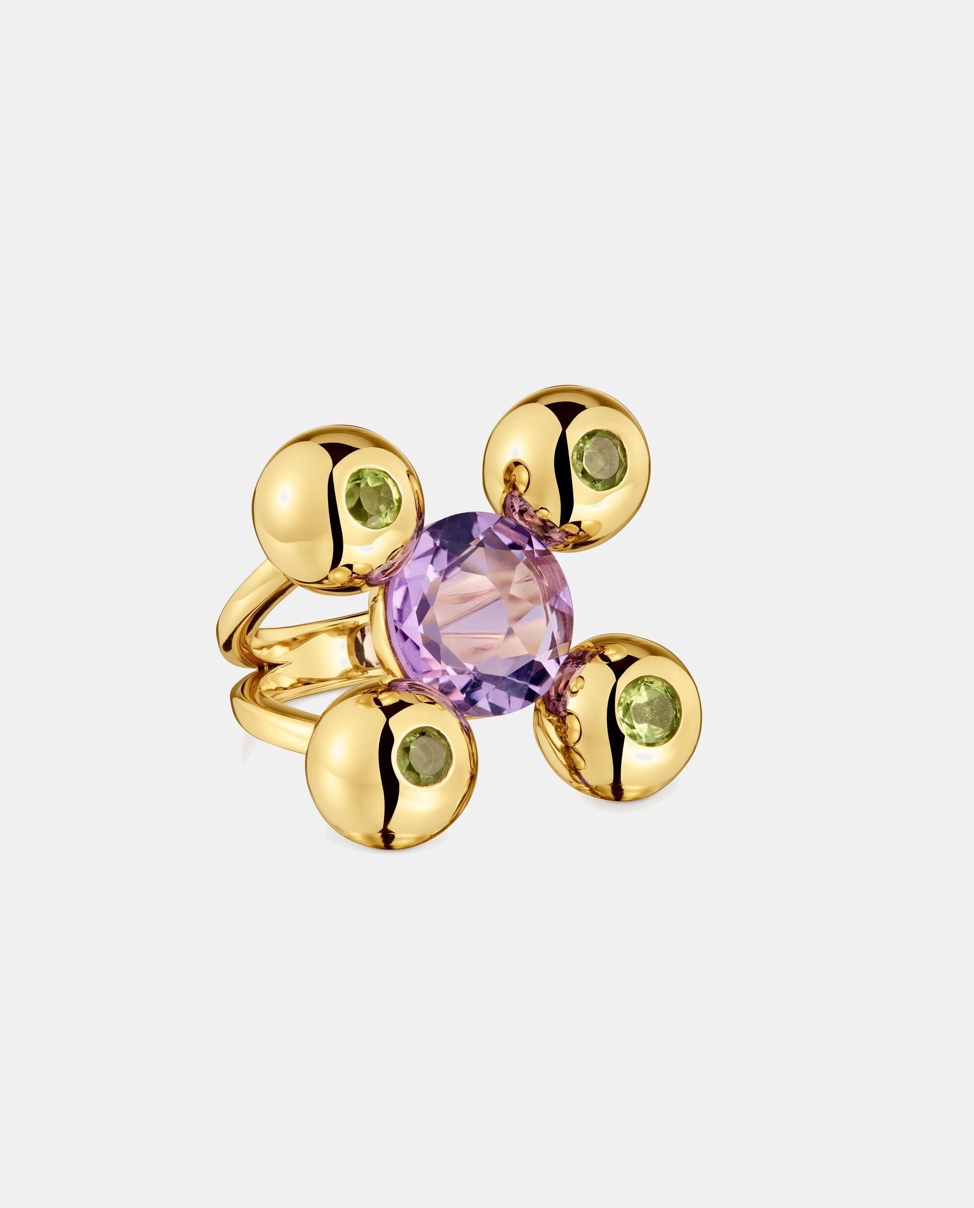 Anel Sugar Party Banhado em Ouro 18 Kt Sobre Prata com Ametista e Peridoto Multicolor-2