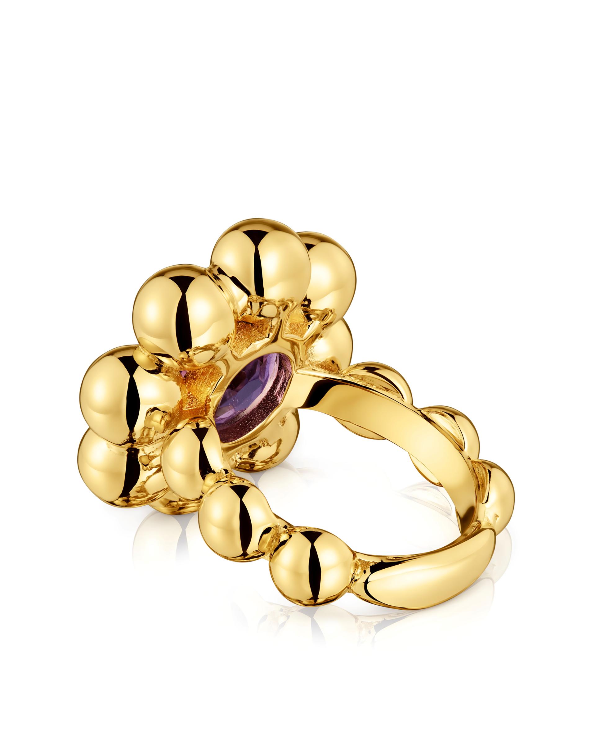 Anel Sugar Party de Flor Banhado em Ouro 18 Kt Sobre Prata e Ametista Roxo-2