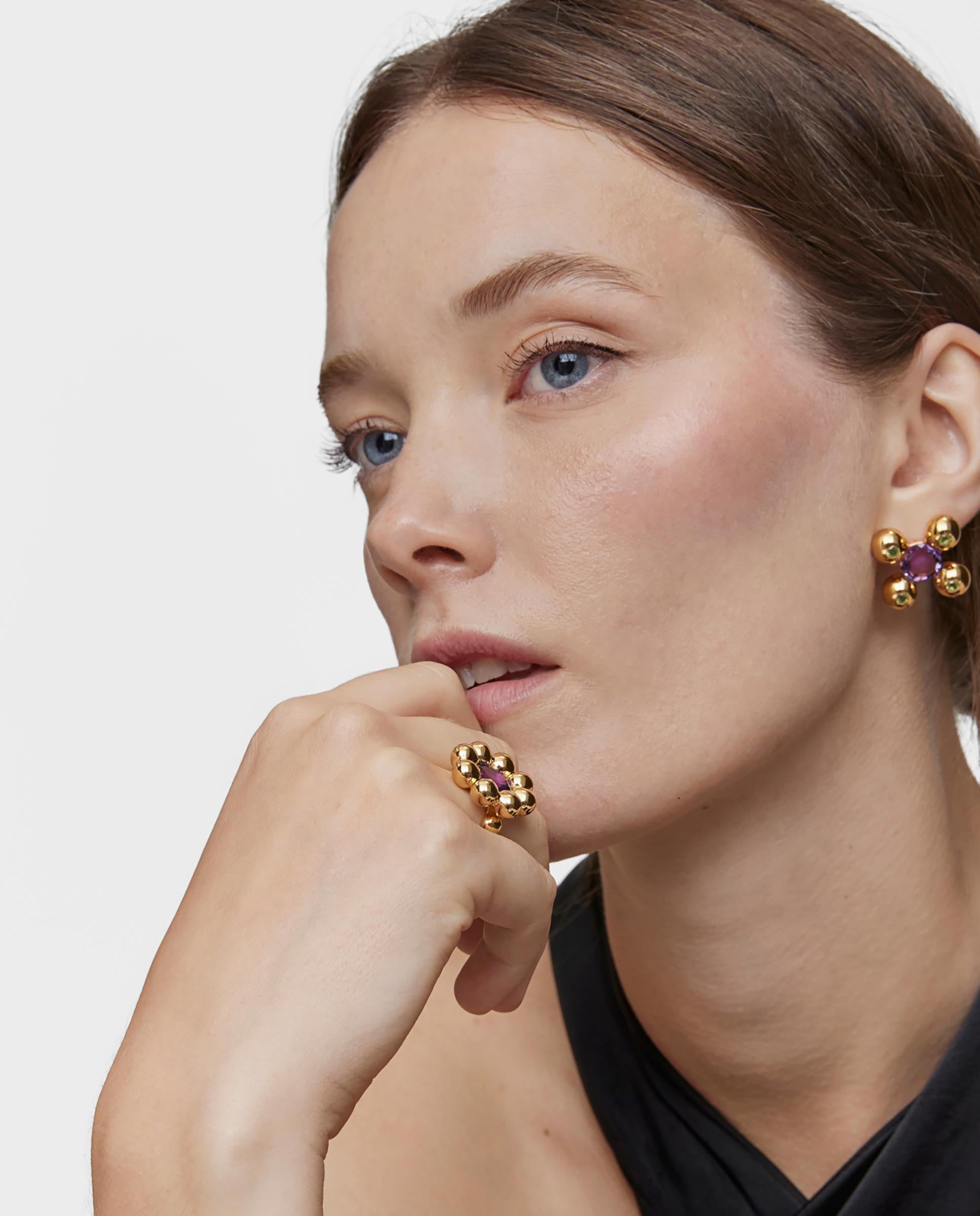 Anel Sugar Party de Flor Banhado em Ouro 18 Kt Sobre Prata e Ametista Roxo-3