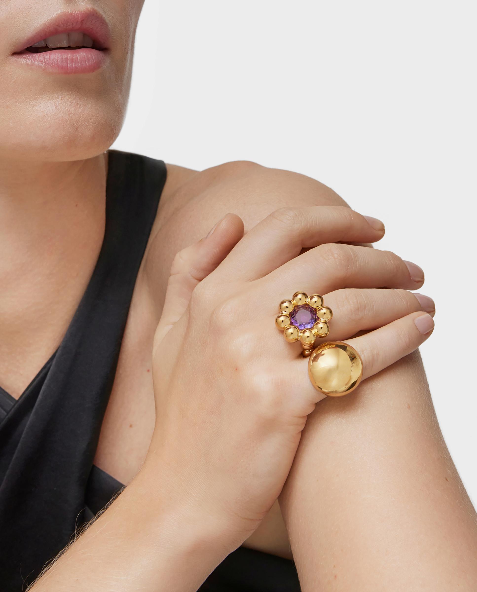 Anel Sugar Party de Flor Banhado em Ouro 18 Kt Sobre Prata e Ametista Roxo-4