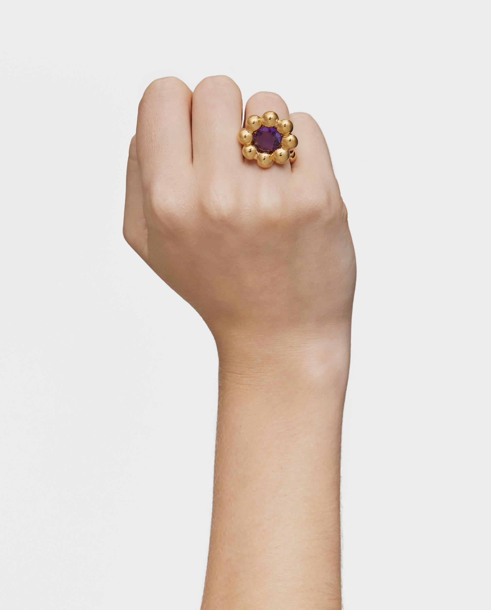 Anel Sugar Party de Flor Banhado a Ouro 18 Kt Sobre Prata e Ametista Roxo-6
