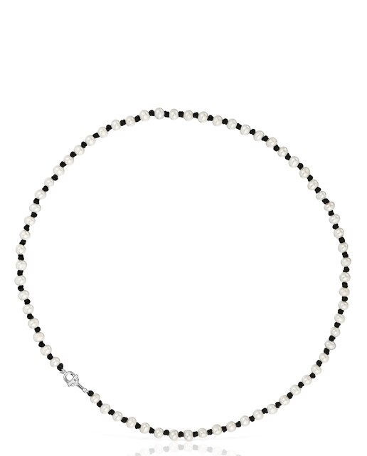 Colar Manifesto de Nylon Preto com Pérolas