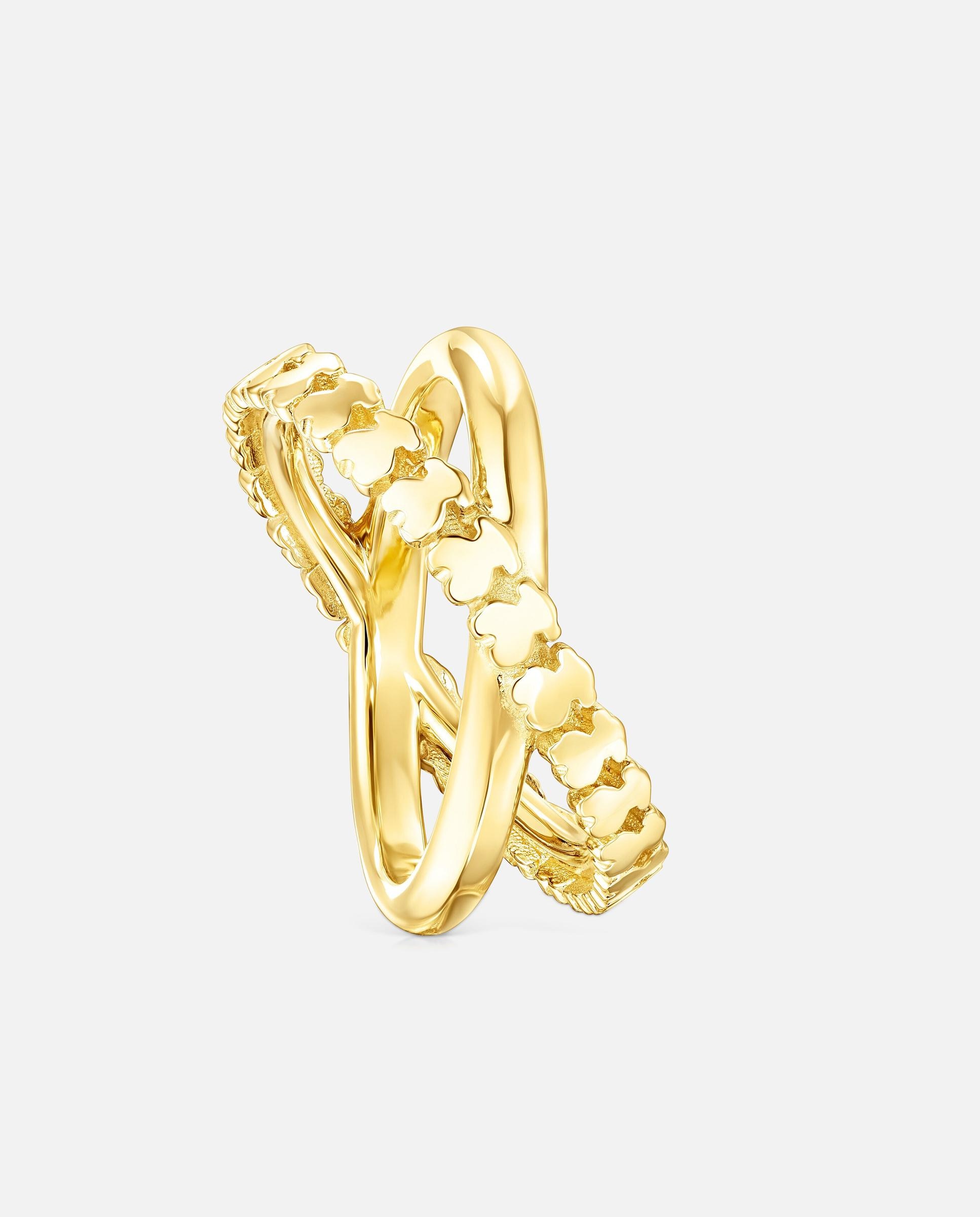 Imagem 0 de Anel Straight Cruz Banhado a Ouro de 18 Kt em Prata com Uma Tira de Ursos