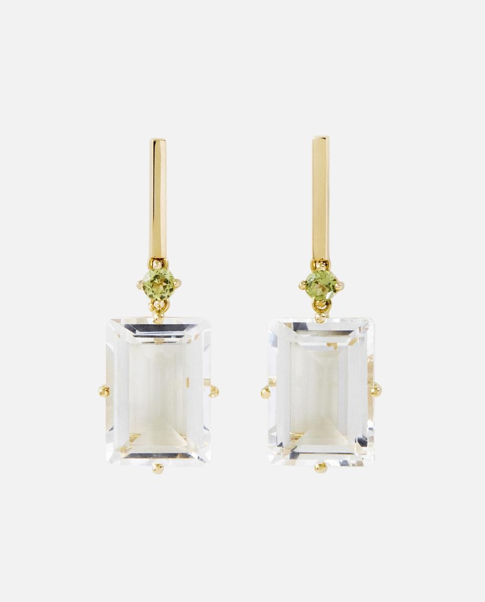 Imagem 0 de Brincos Grandes Atelier de Ouro com Peridoto e Cristal de Rocha