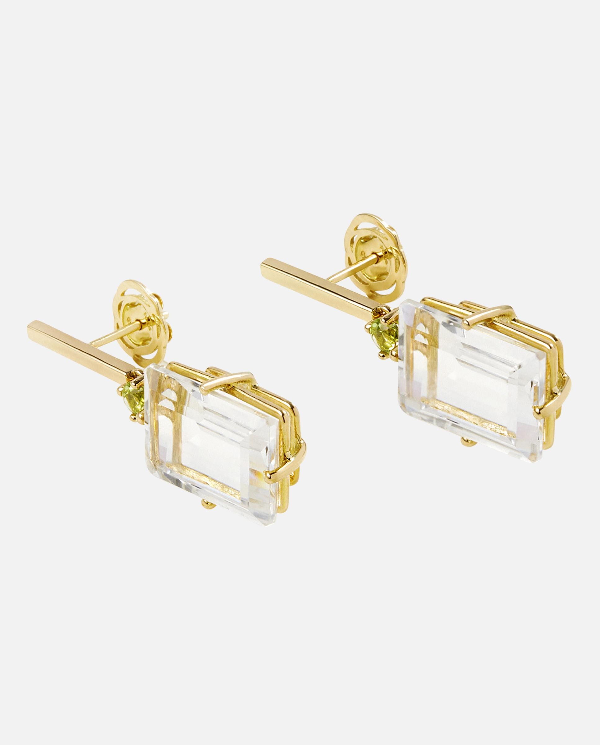 Brincos Grandes Atelier de Ouro com Peridoto e Cristal de Rocha Branco-2