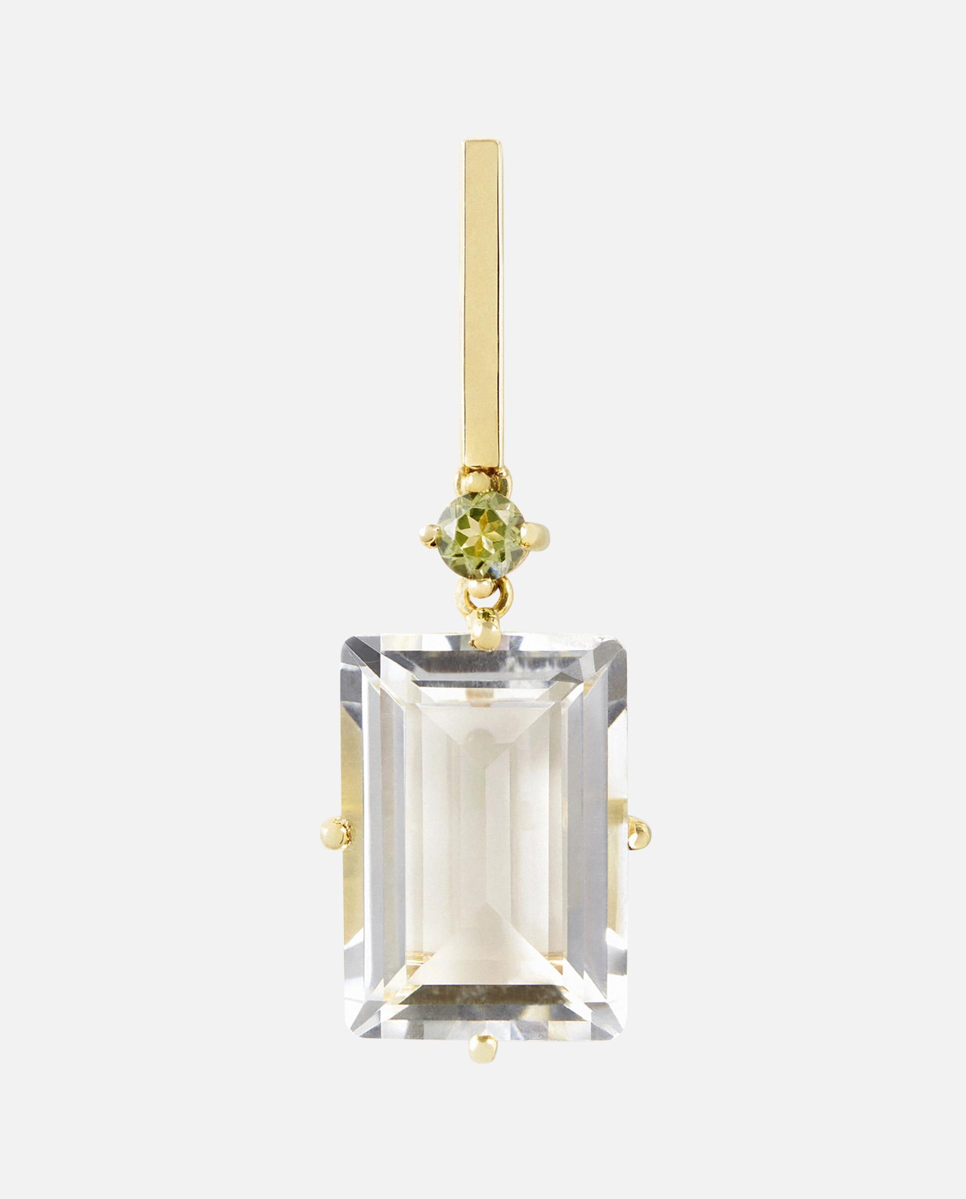 Brincos Grandes Atelier de Ouro com Peridoto e Cristal de Rocha Branco-3