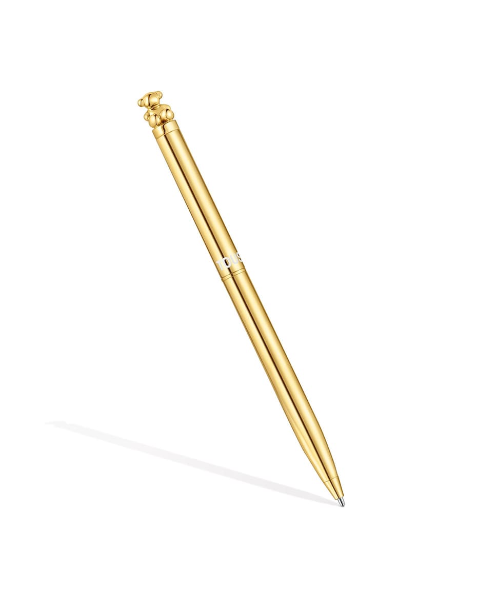 Caneta Bold Bear Cromada Lisa com Urso Ouro-1