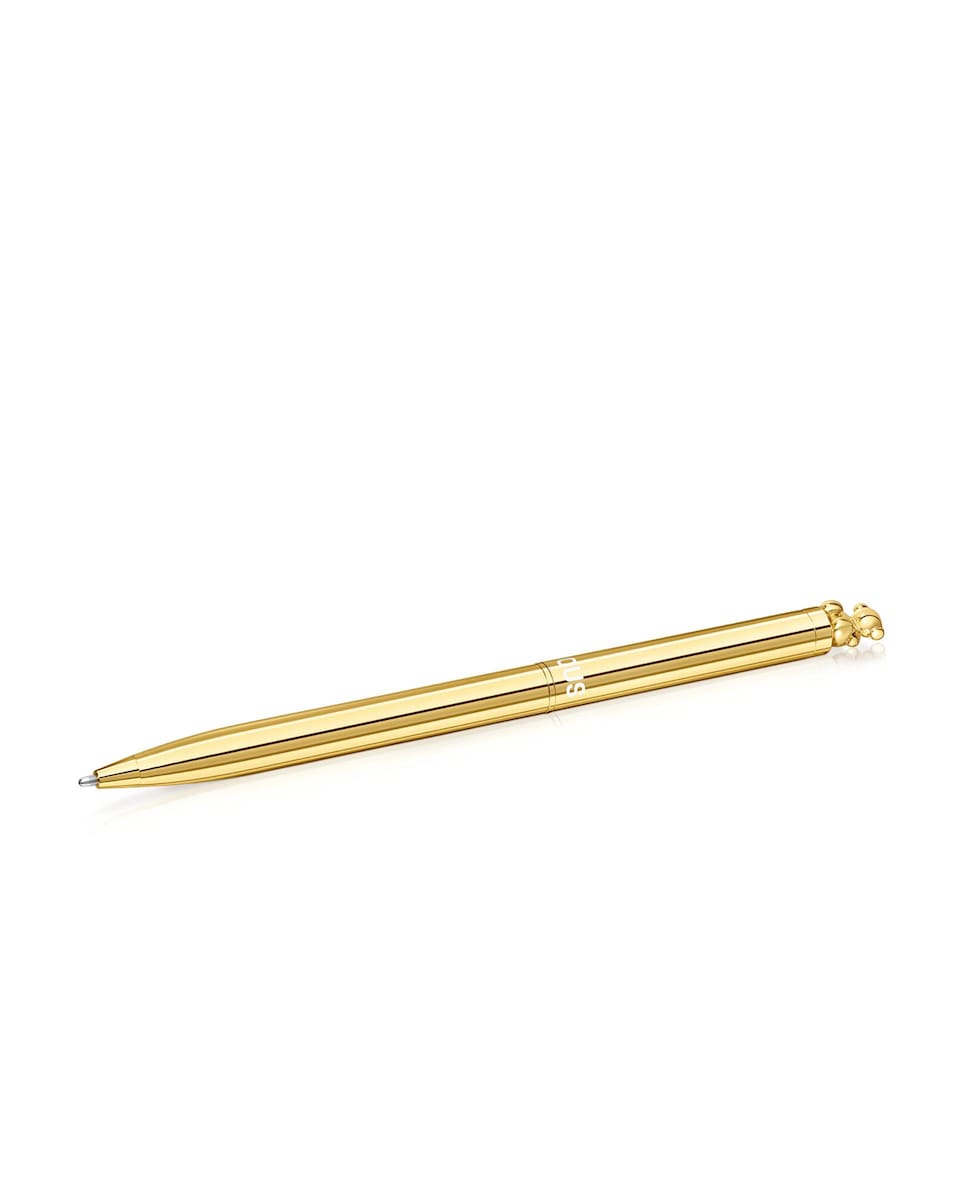 Caneta Bold Bear Cromada Lisa com Urso Ouro-2