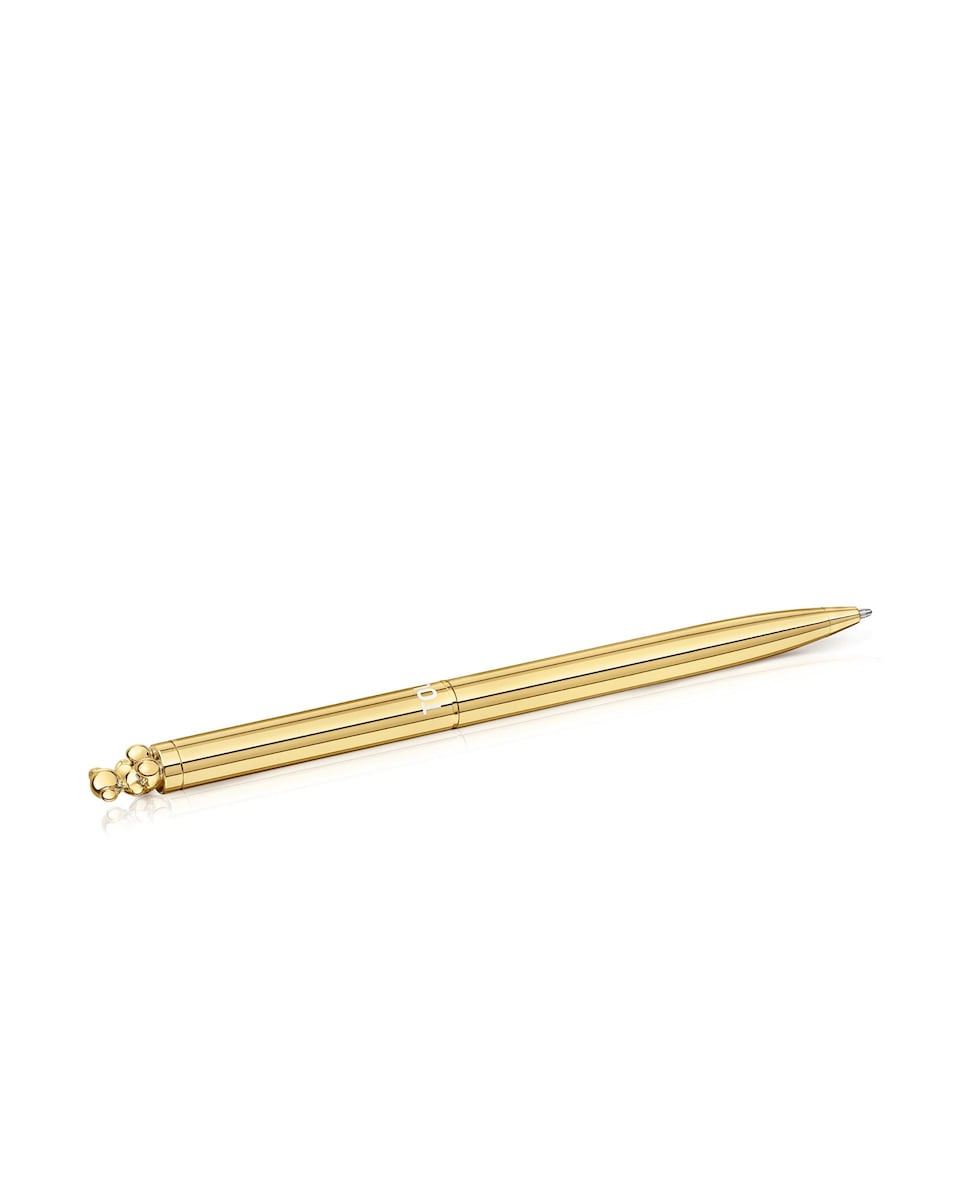 Caneta Bold Bear Cromada Lisa com Urso Ouro-3