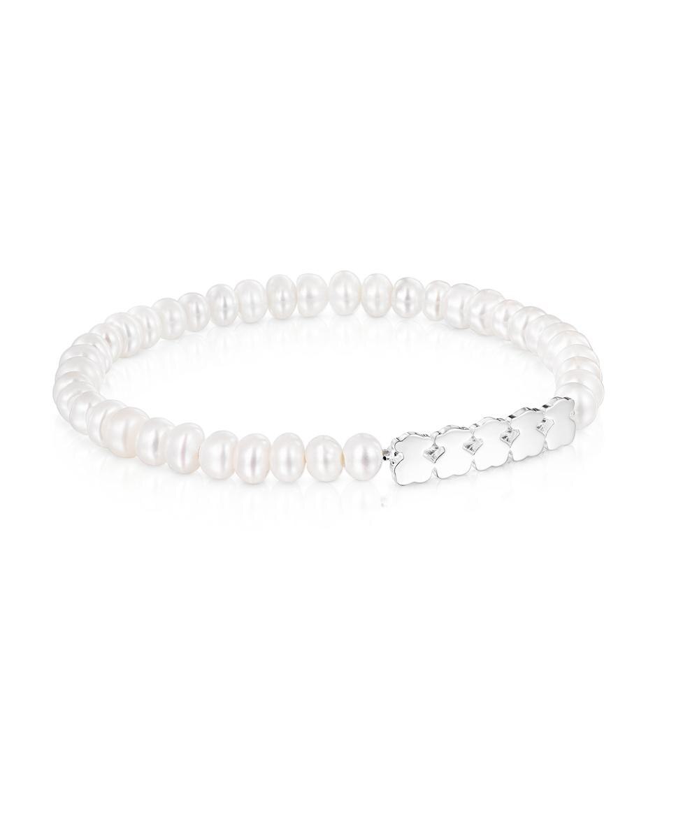 Pulseira Straight de Prata e Pérolas Branco-1