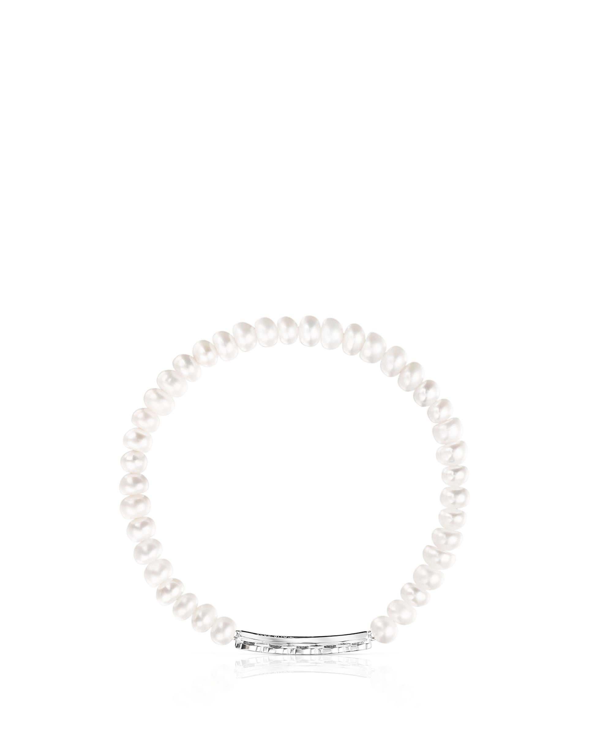 Pulseira Straight de Prata e Pérolas Branco-2