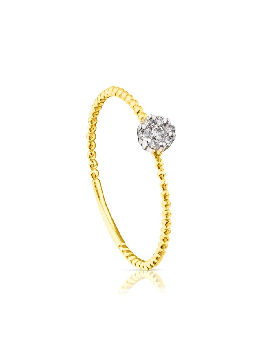 Anel Brillants em Ouro Amarelo com Roseta de Diamantes Branco-1