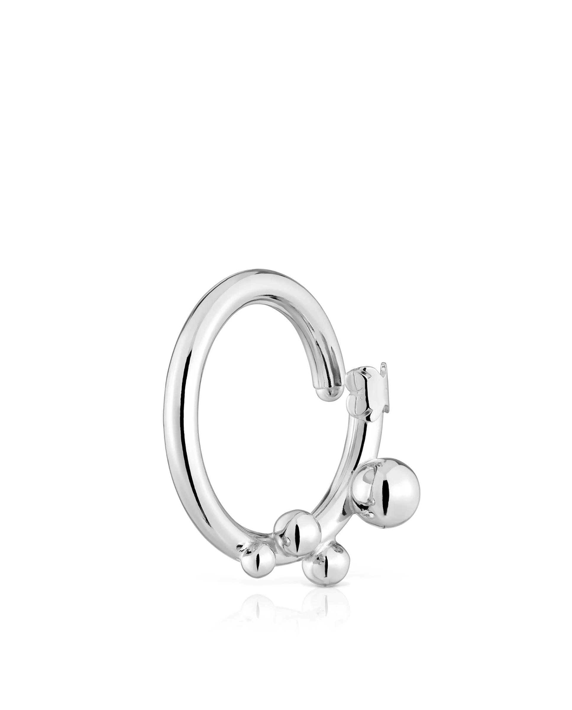 Pendentes de Argola Hold Grande de Prata com Detalhes Prateado-3