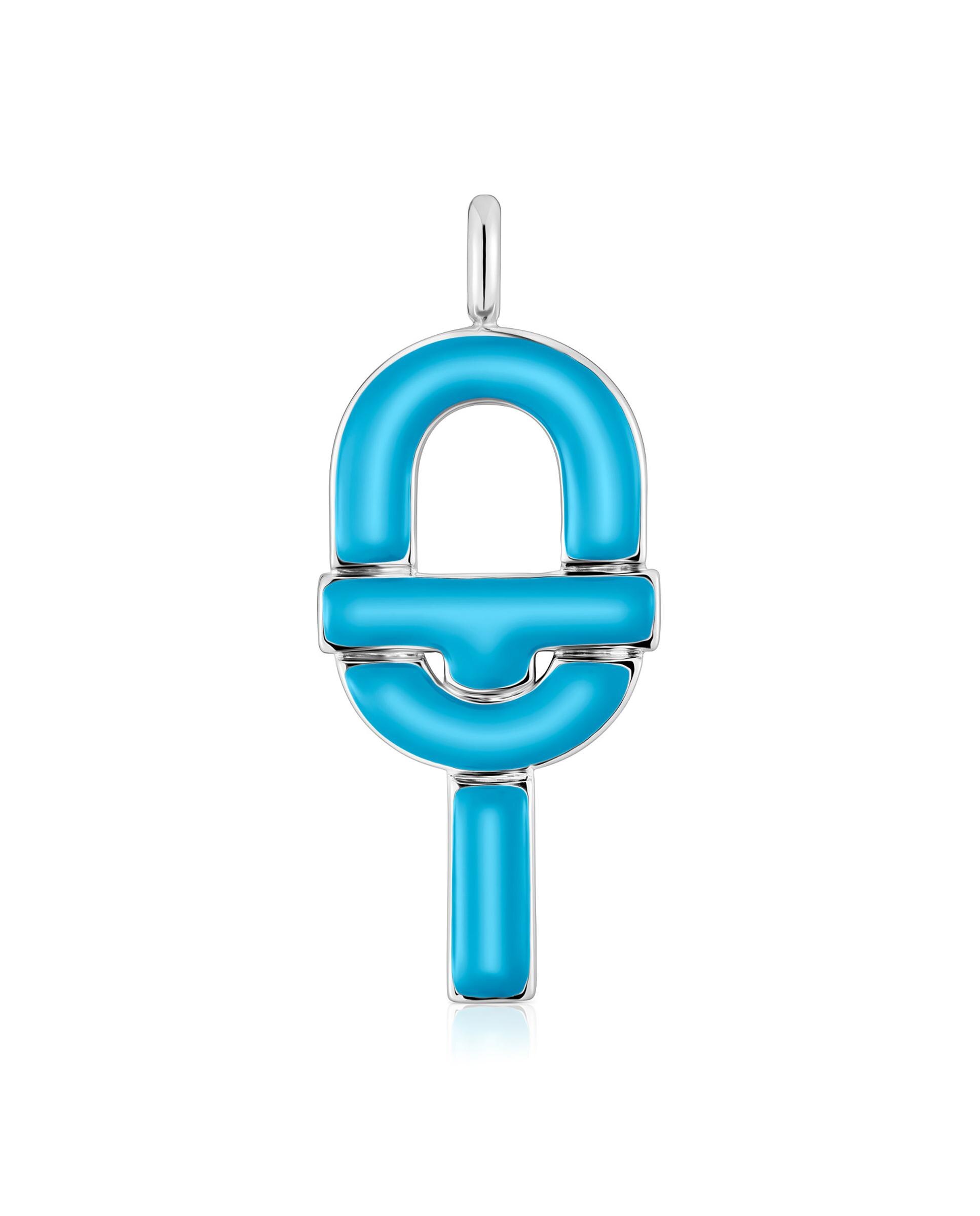 Pingente Manifesto Grande de Prata e Esmalte Azul Azul-1