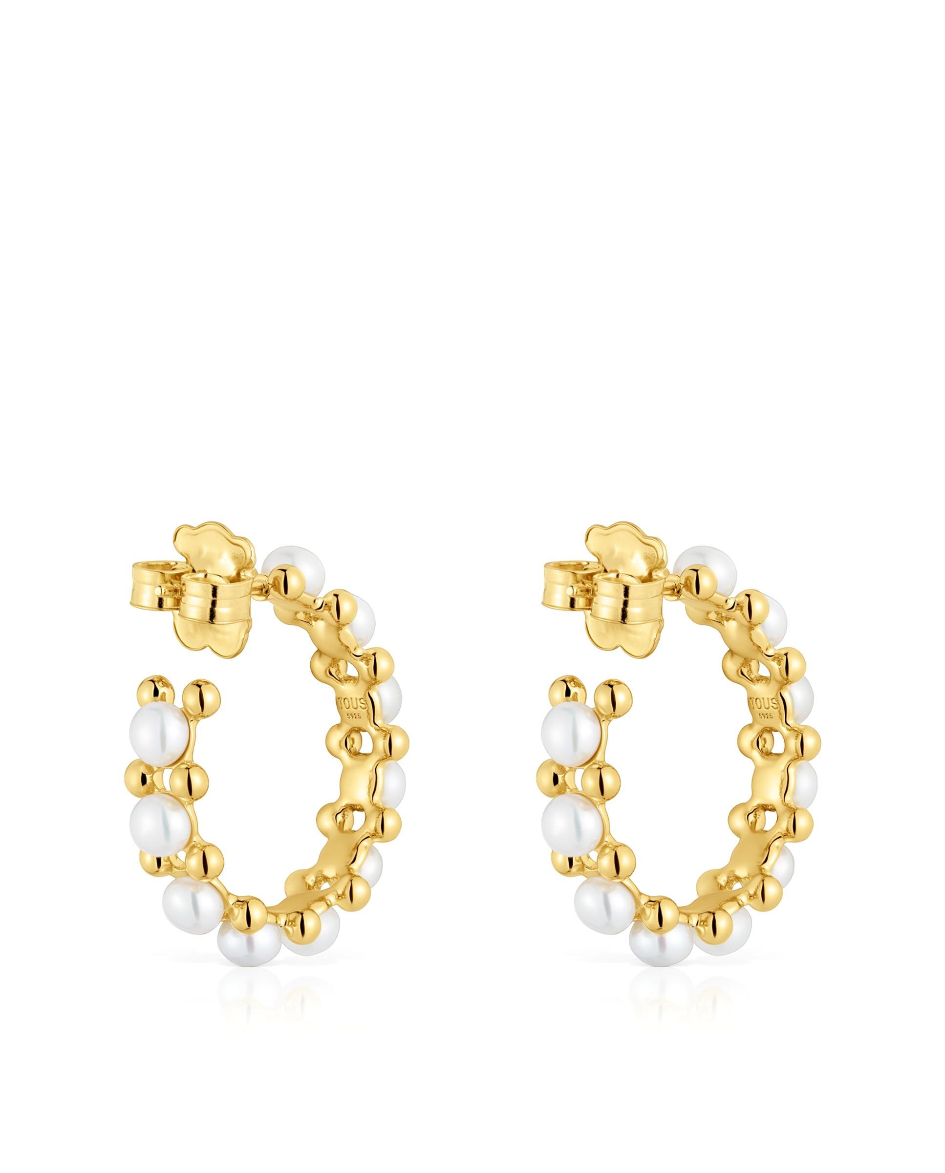 Brincos Gloss de Aro Triplo Banhados em Ouro de 18 Kt Sobre Prata e Pérolas Ouro-2