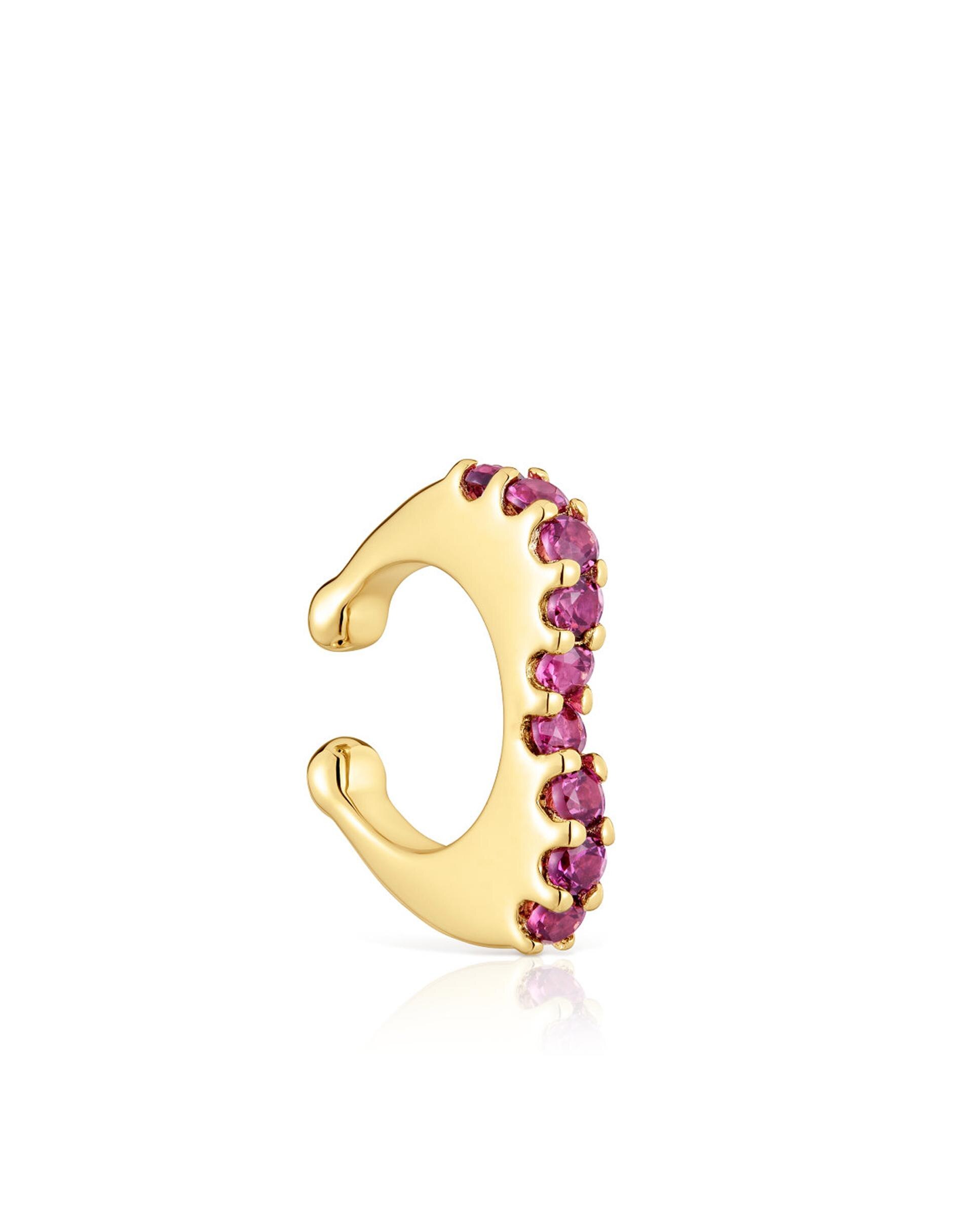Earcuff My Other Half banhado a ouro de 18 K sobre prata e rodolitas Rosa-1